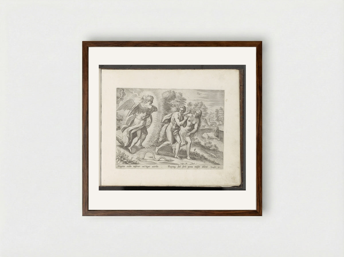 The Expulsion from Paradise - Gerard de Jode - Framed Print Dark Wood