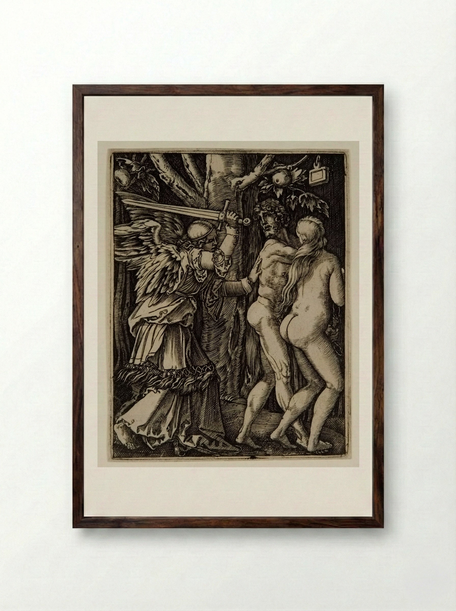 The Expulsion of Adam and Eve from Paradise - Marcantonio Raimondi - Framed Print Dark Wood