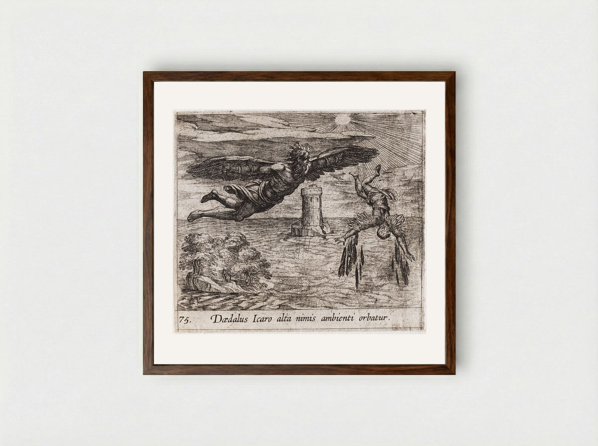 The Fall of Icarus - Antonio Tempesta - Framed Print Dark Wood