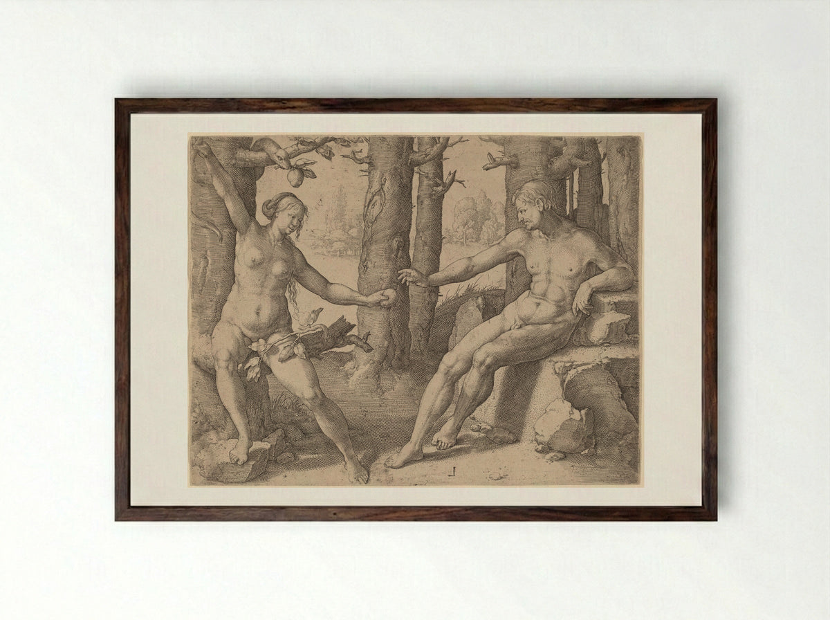 The Fall of Man - Lucas van Leyden - Framed Print Dark Wood