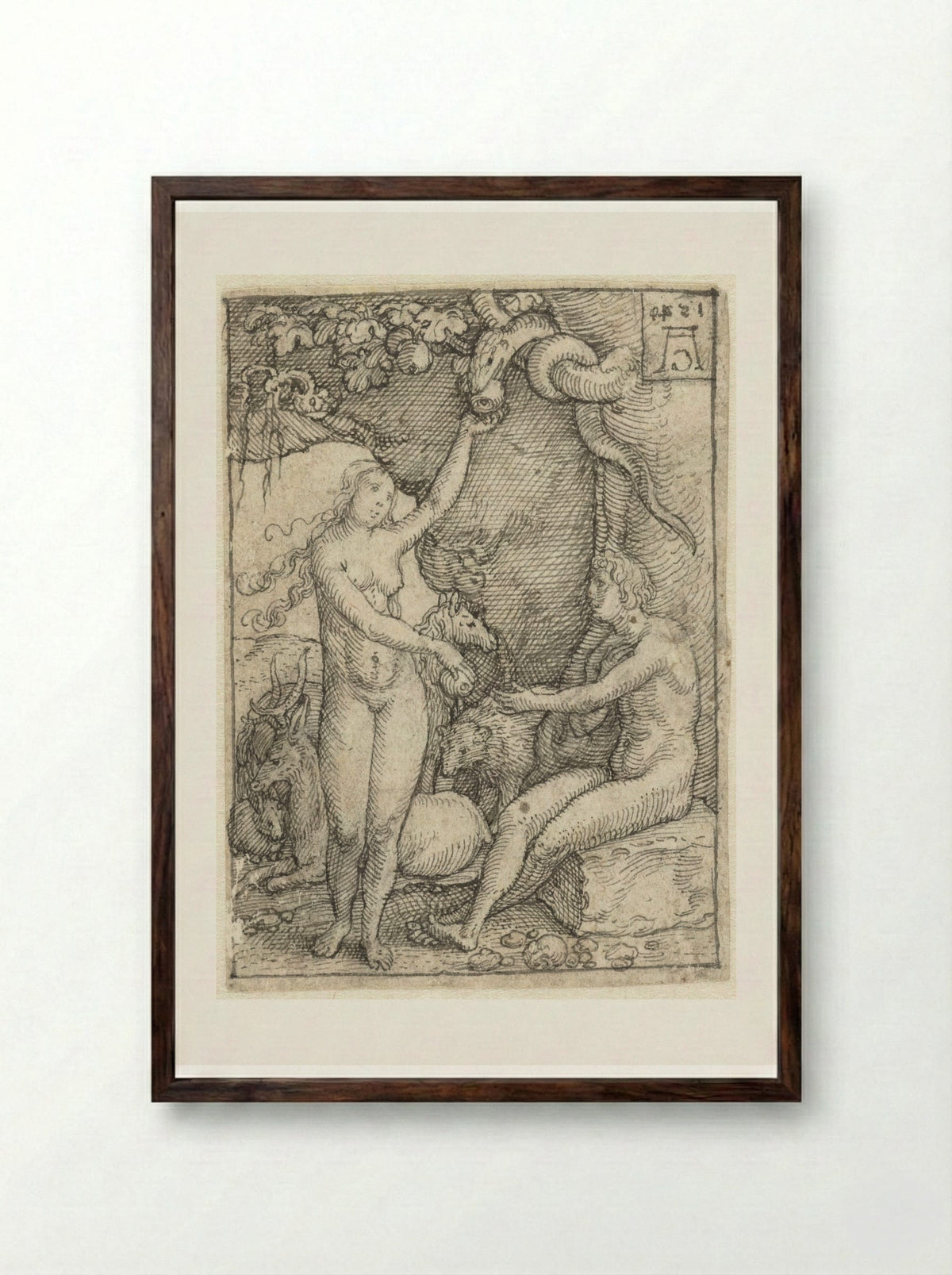 The Fall of Man - Heinrich Aldegrever - Framed Print Dark Wood