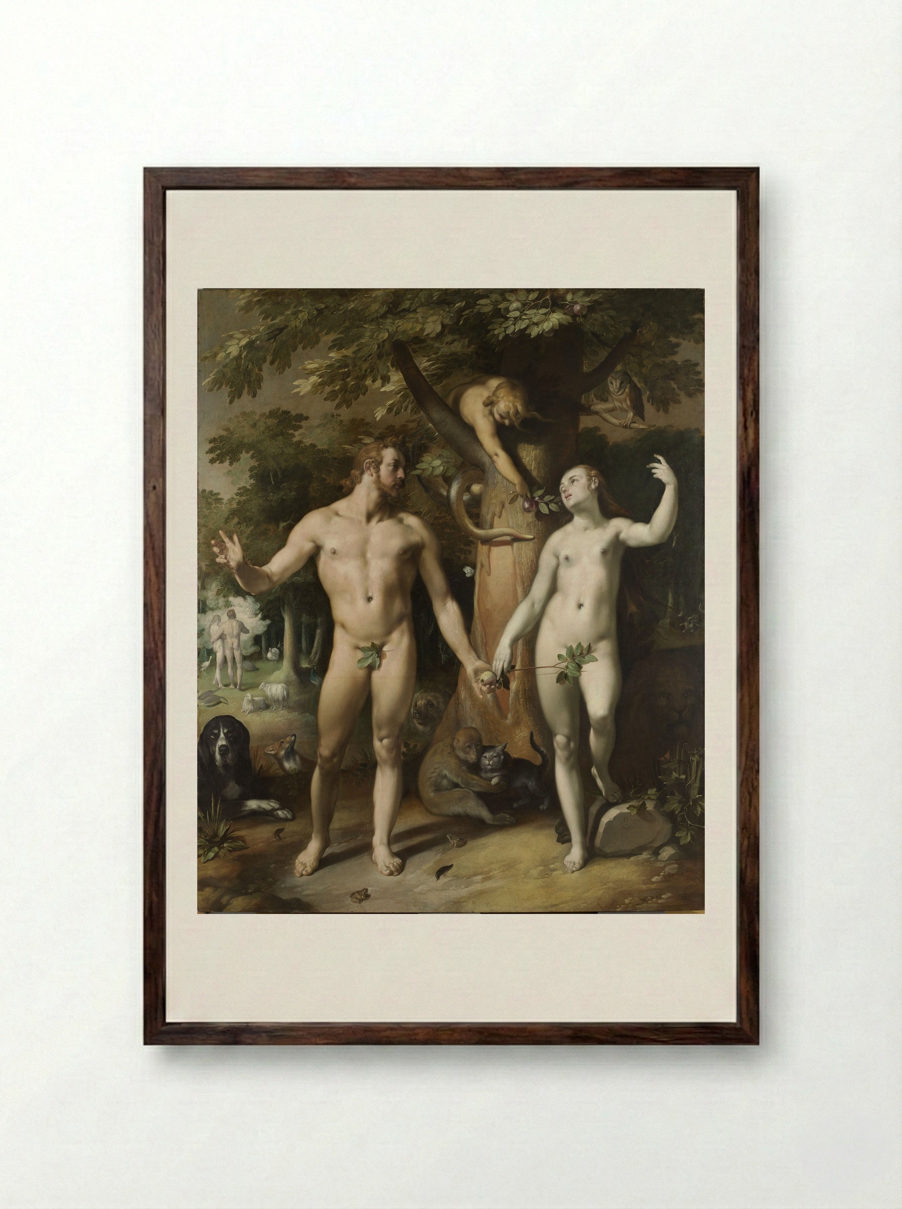 The Fall of Man - Cornelis Cornelisz. van Haarlem - Framed Print Dark Wood