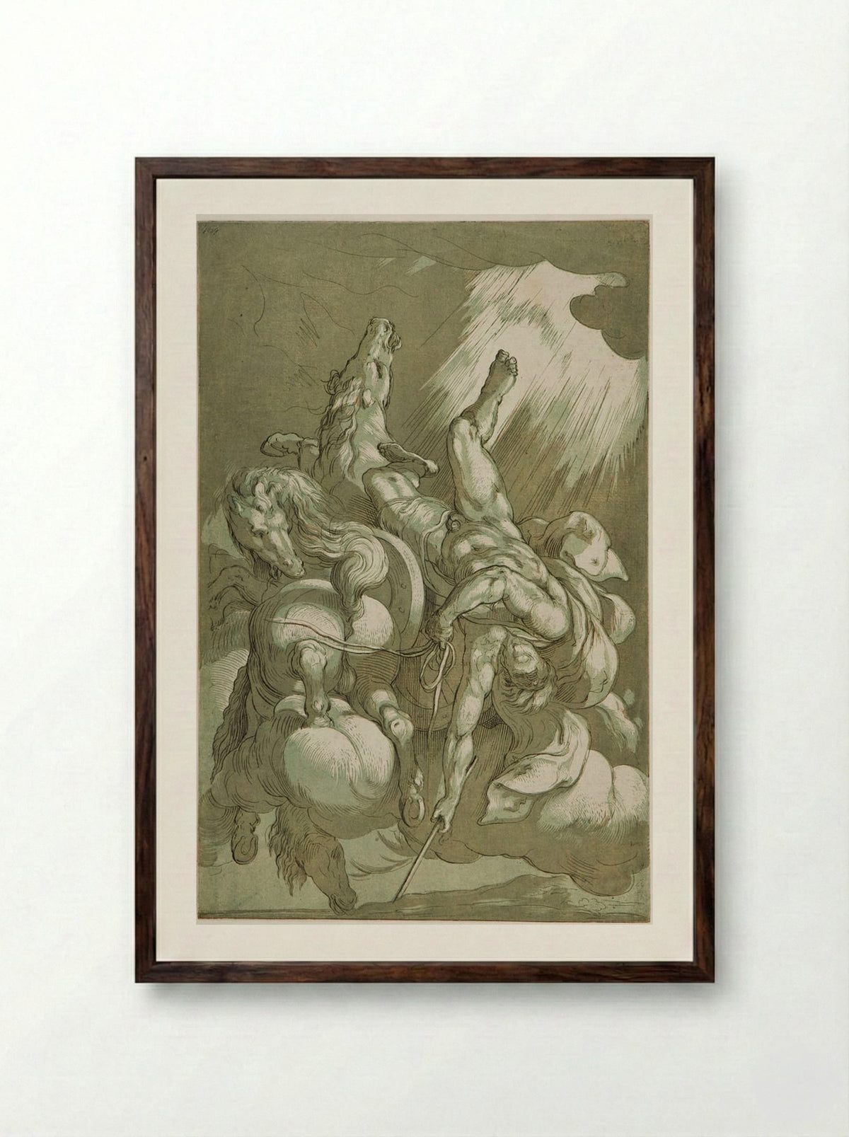 The Fall of Phaeton - Anne Claude Philippe de Thubières, comte de Caylus - Framed Print Dark Wood