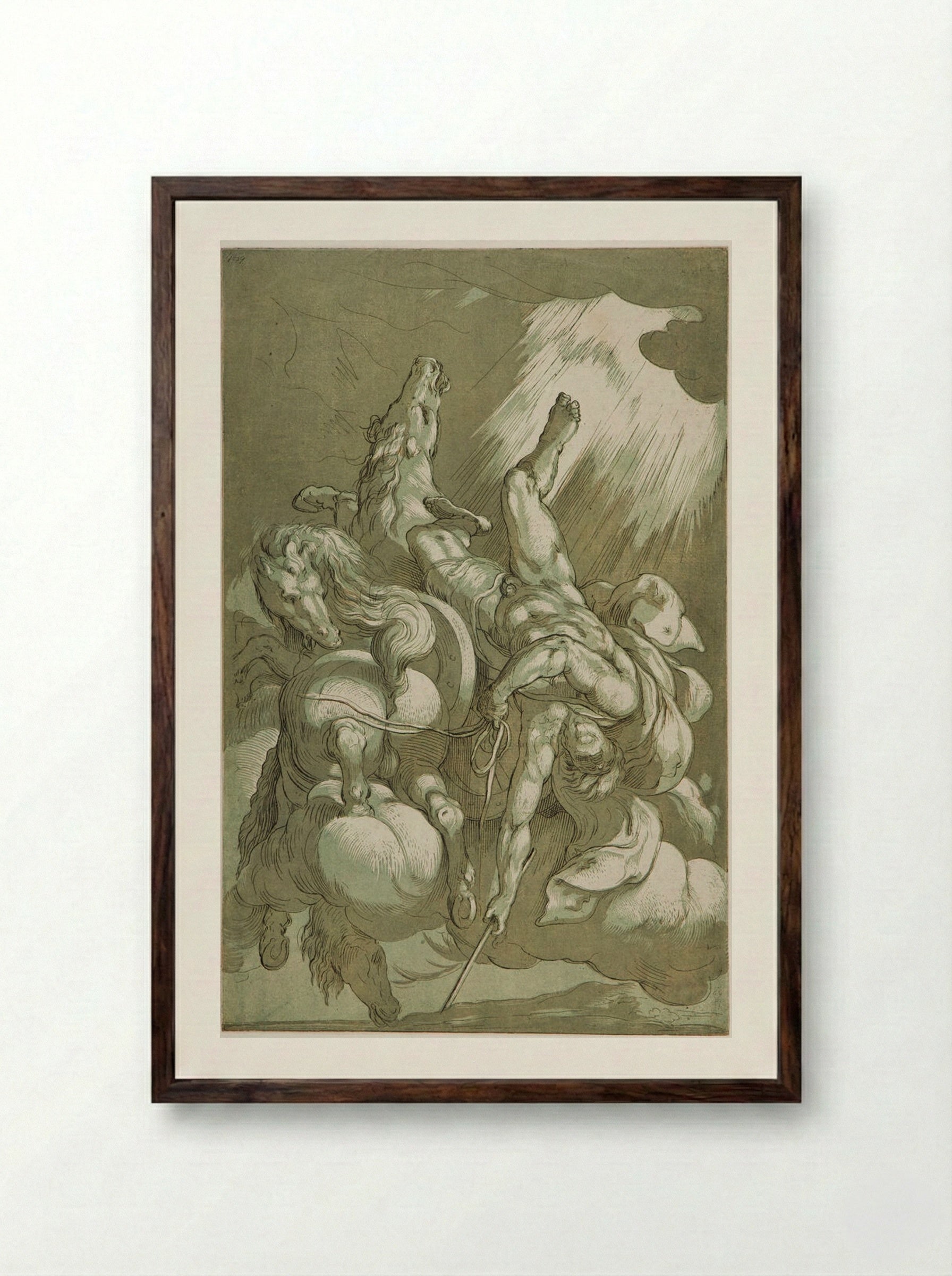 The Fall of Phaeton - Anne Claude Philippe de Thubières, comte de Caylus - Framed Print Dark Wood