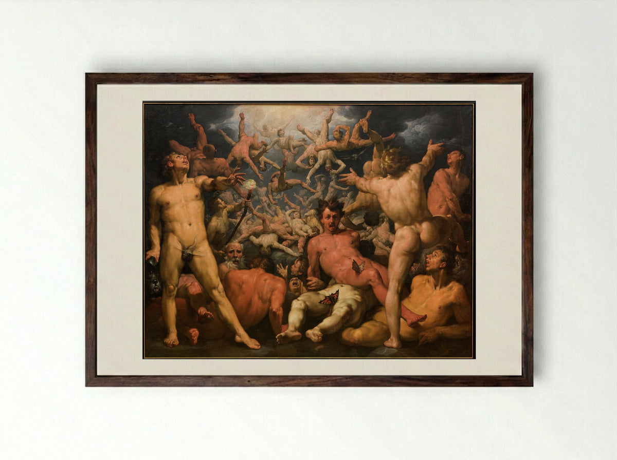 The Fall of the Titans - Cornelis Cornelisz. van Haarlem - Framed Print Dark Wood