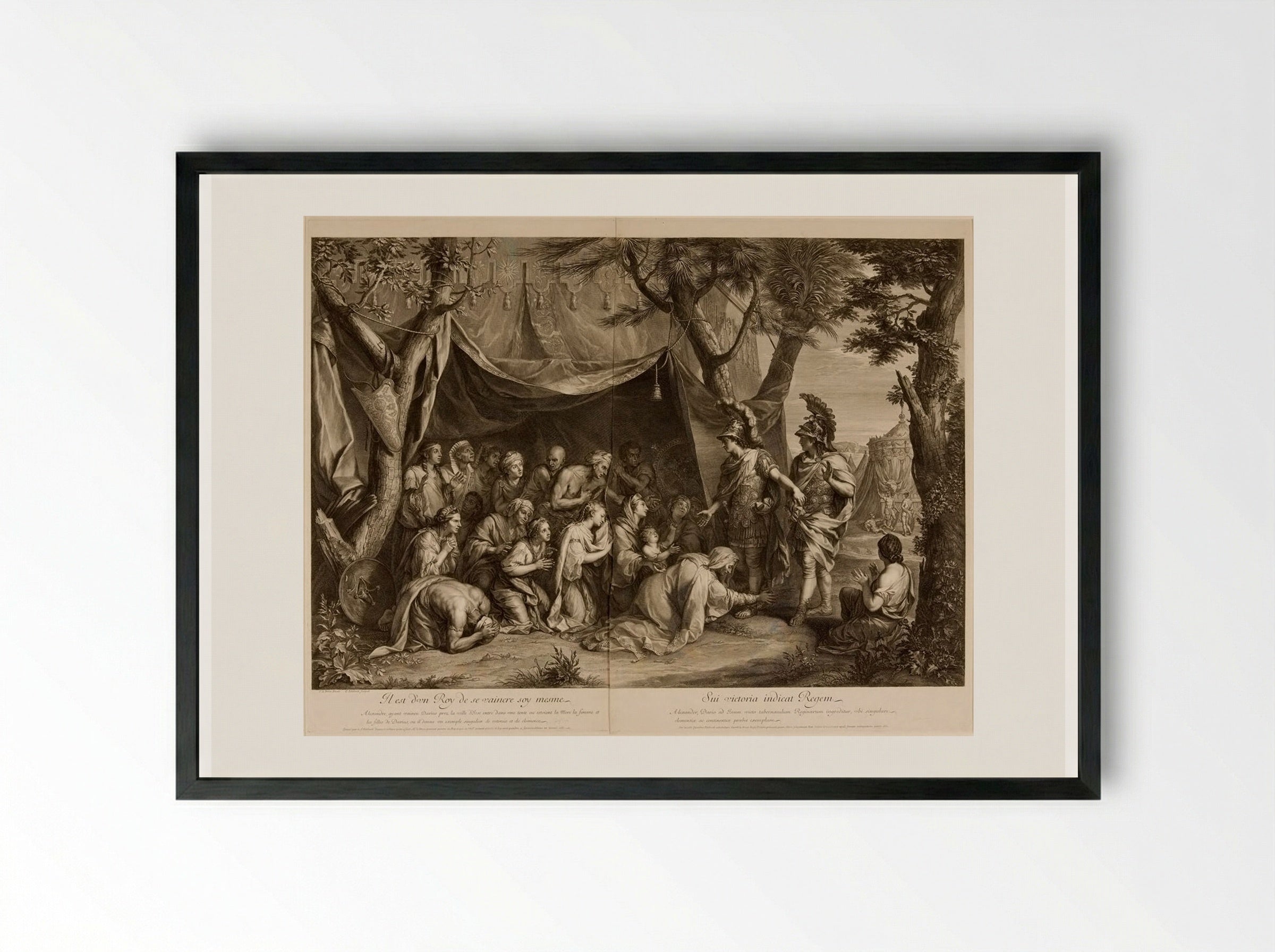 The Family of Darius at the Feet of Alexander - Gérard Edelinck - Framed Print Black