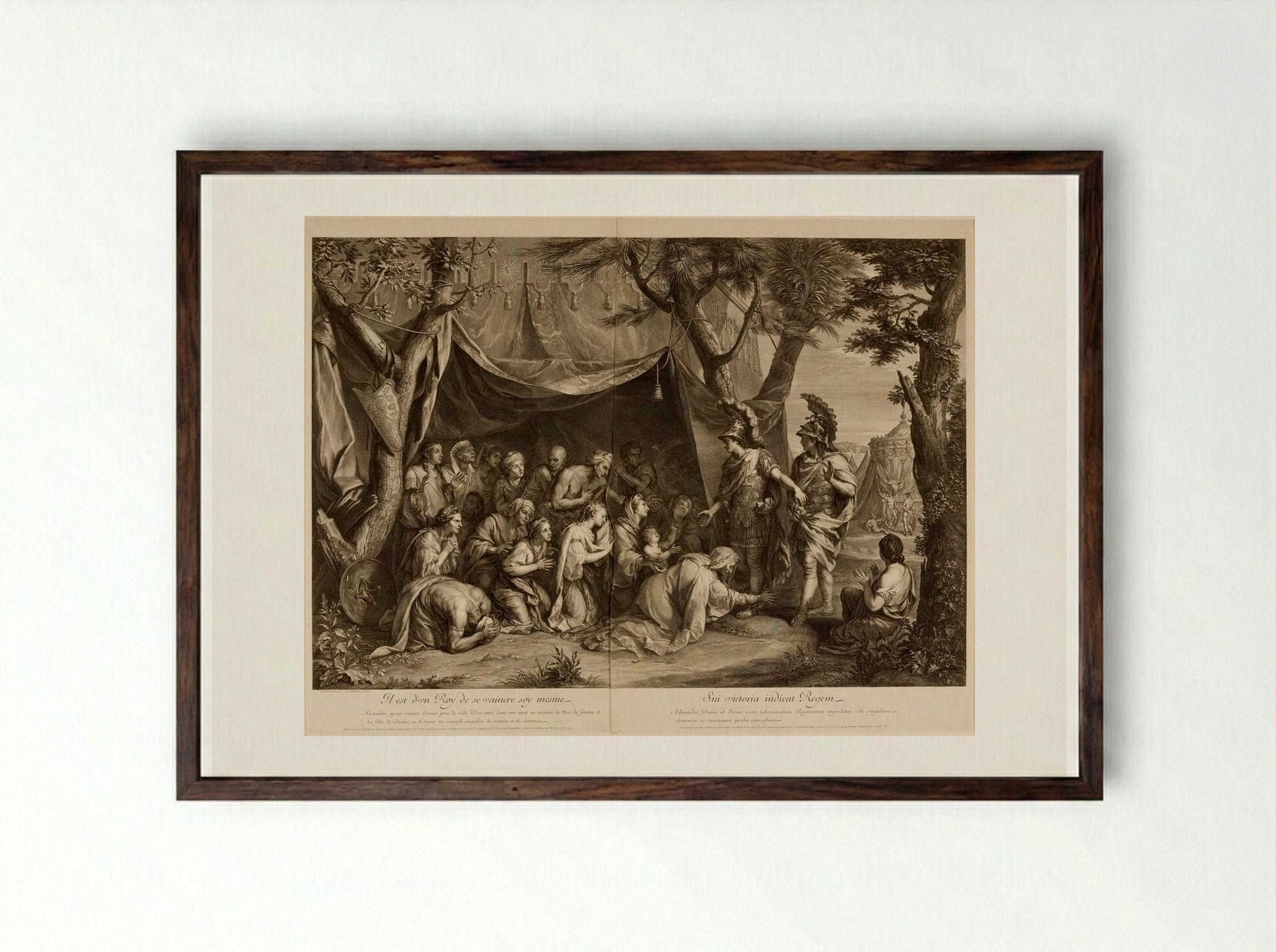The Family of Darius at the Feet of Alexander - Gérard Edelinck - Framed Print Dark Wood