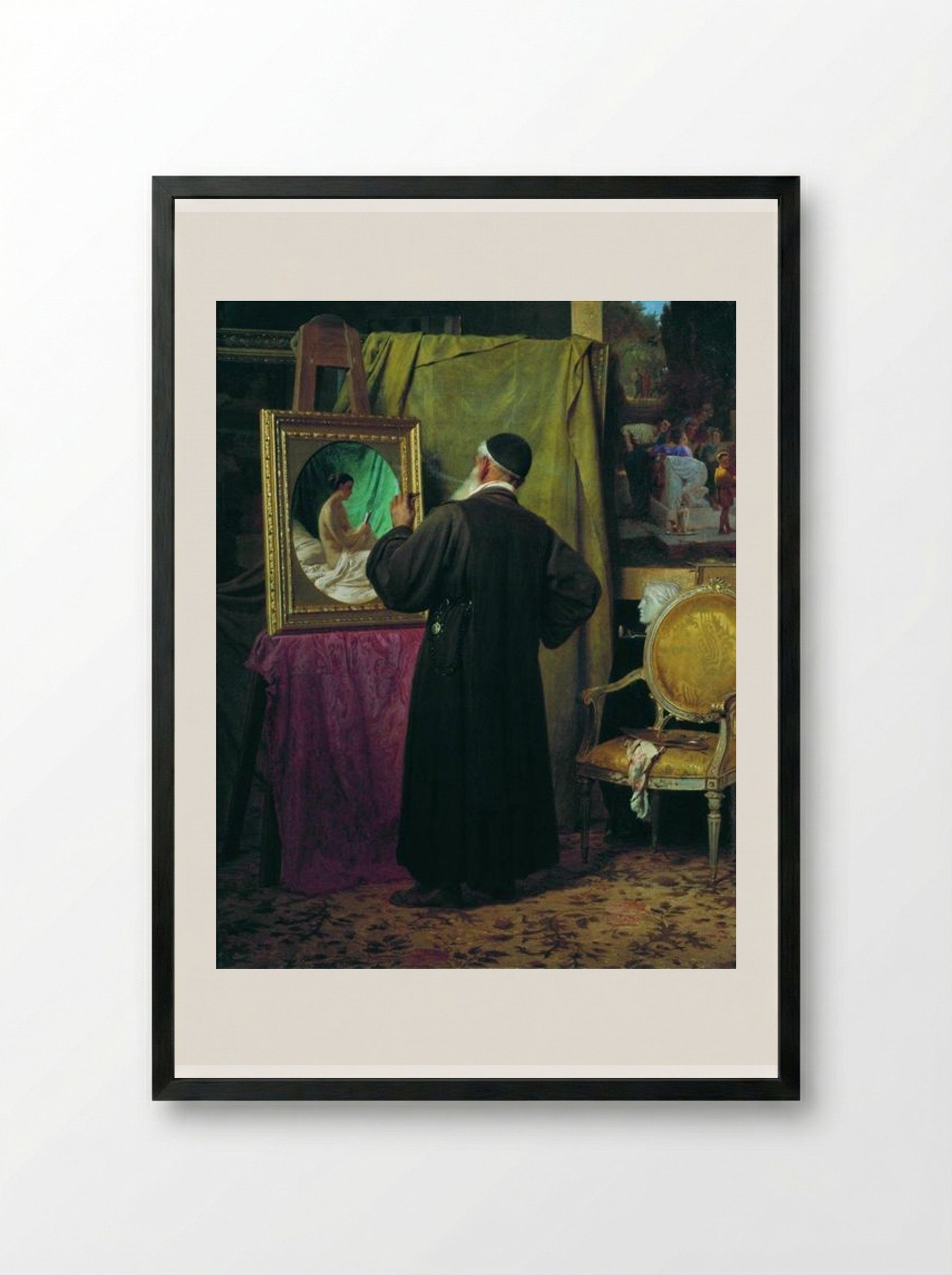 The Fan (The Artist in his Studio) - Fyodor Bronnikov - Framed Print Black