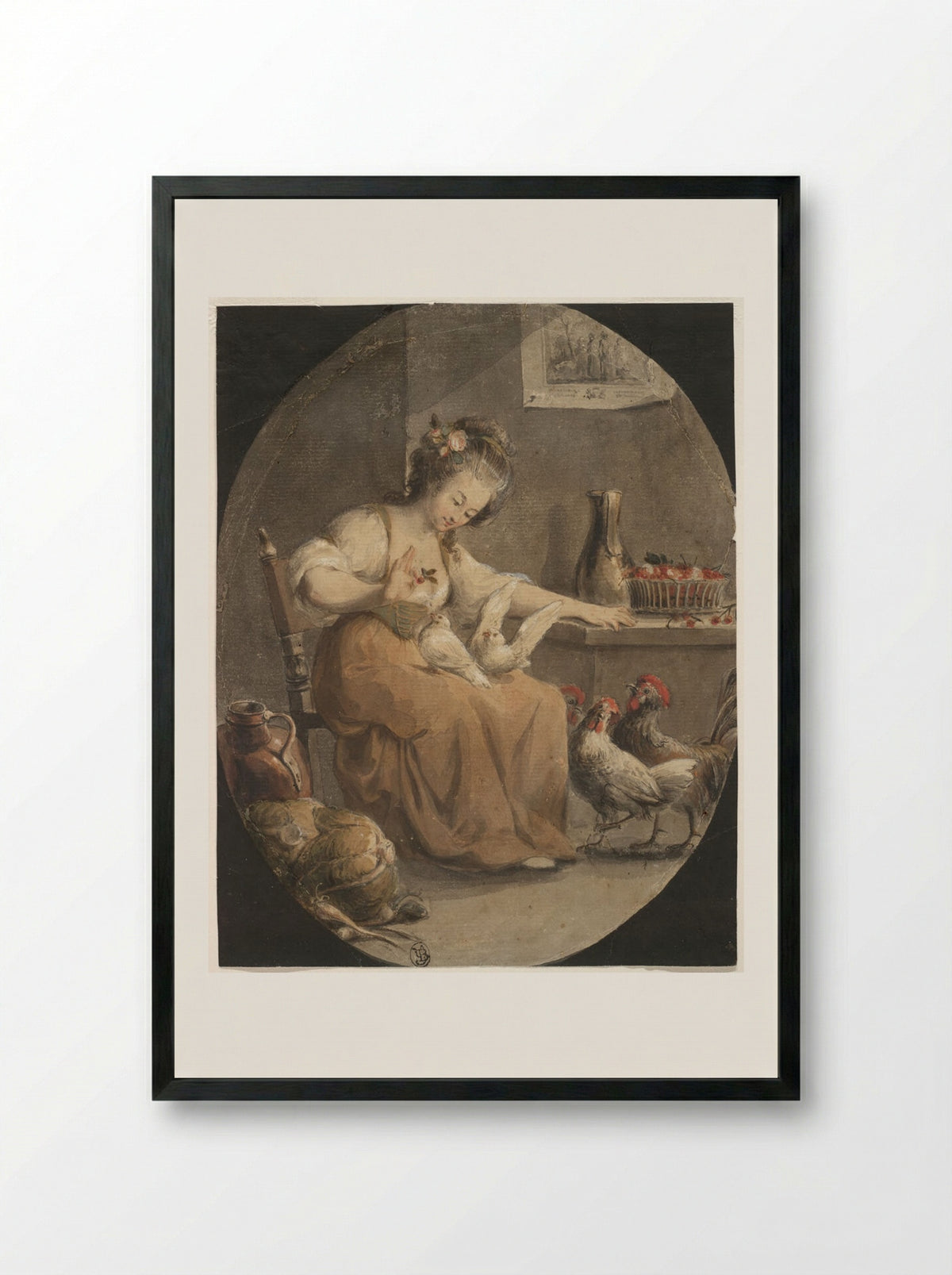 The Farm Girl - Jean-Baptiste Huet - Framed Print Black