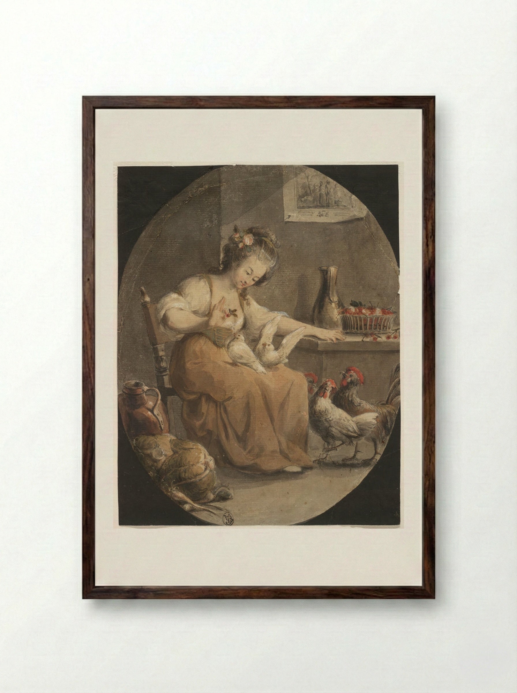 The Farm Girl - Jean-Baptiste Huet - Framed Print Dark Wood