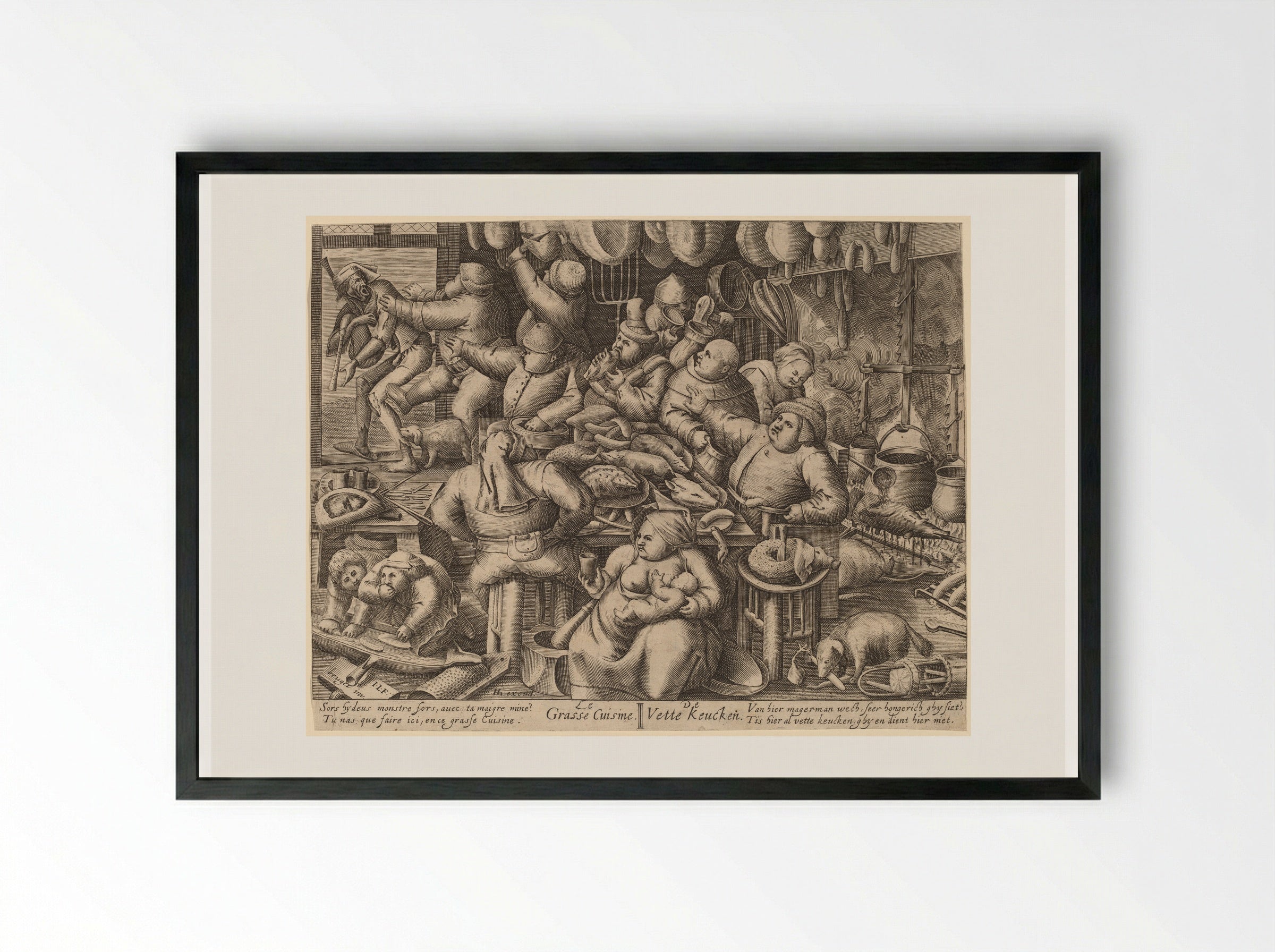 The Fat Kitchen - Pieter Bruegel the Elder - Framed Print Black