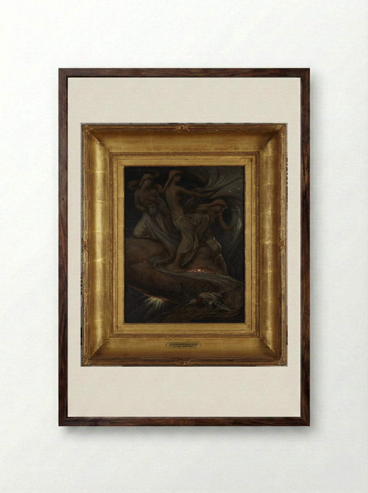 The Fates Gathering in the Stars - Elihu Vedder - Framed Print Dark Wood