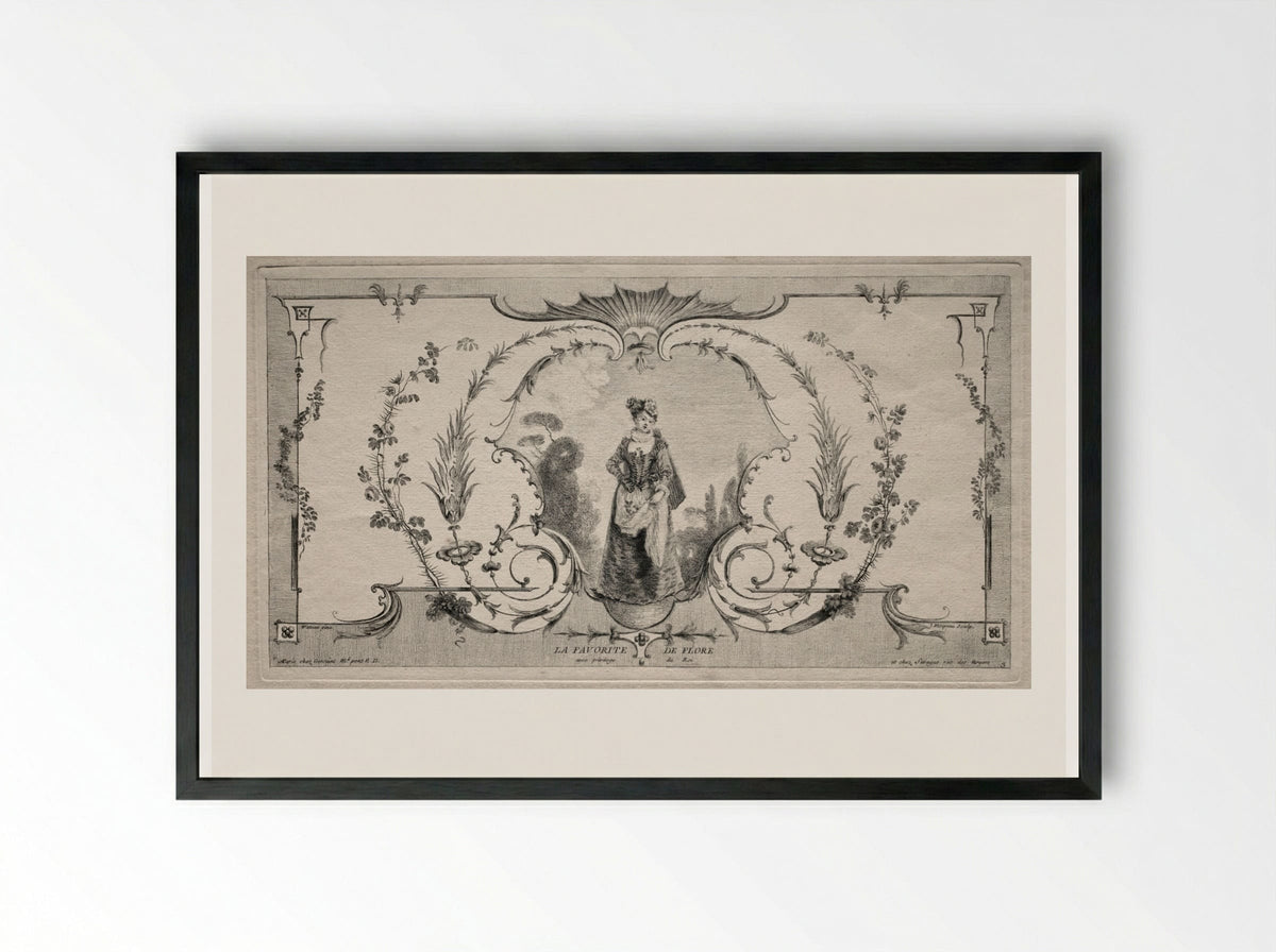 The Favorite of Flora, Arabesque - Jean Moyreau - Framed Print Black