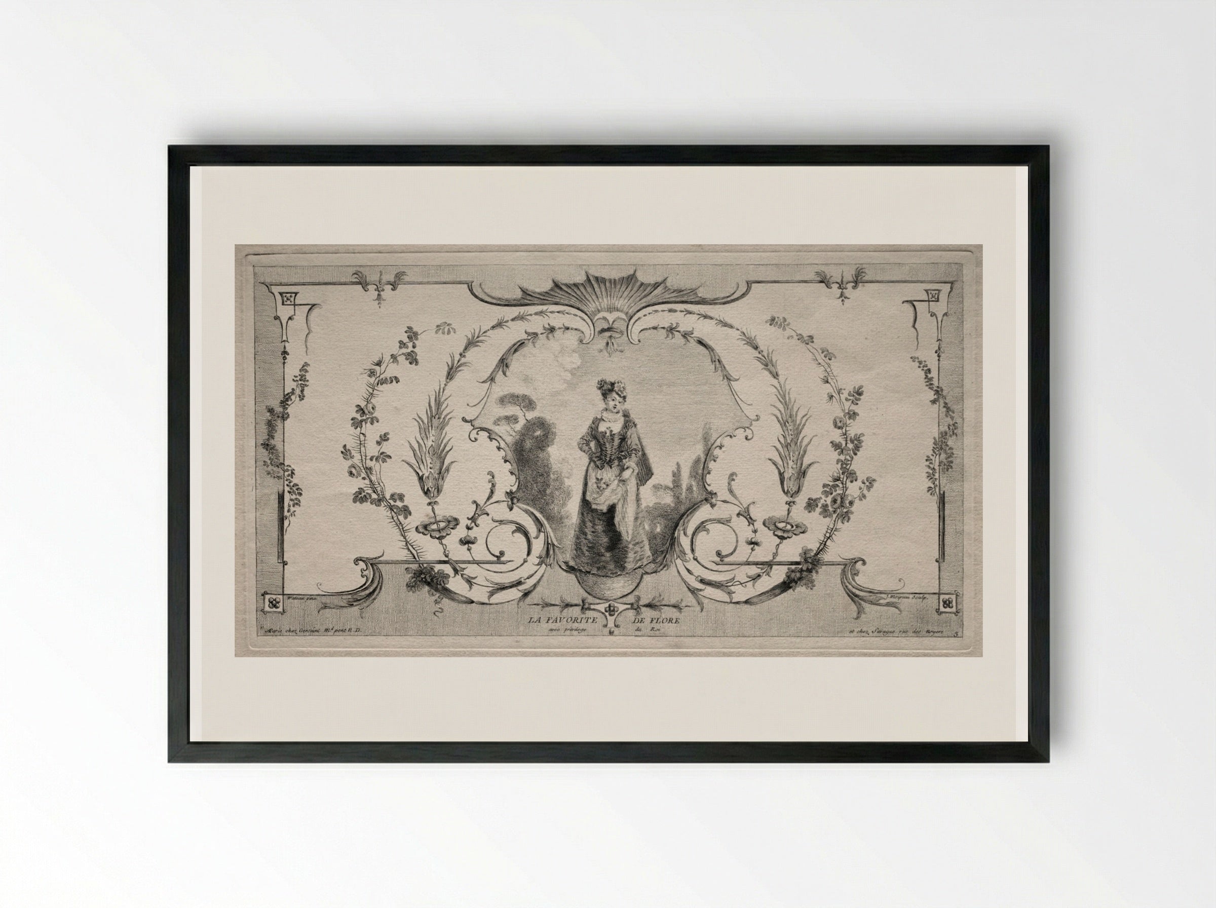 The Favorite of Flora, Arabesque - Jean Moyreau - Framed Print Black