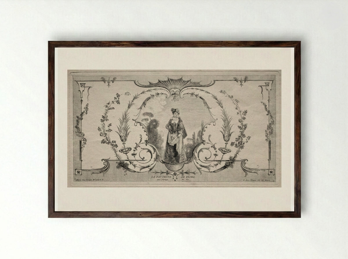 The Favorite of Flora, Arabesque - Jean Moyreau - Framed Print Dark Wood