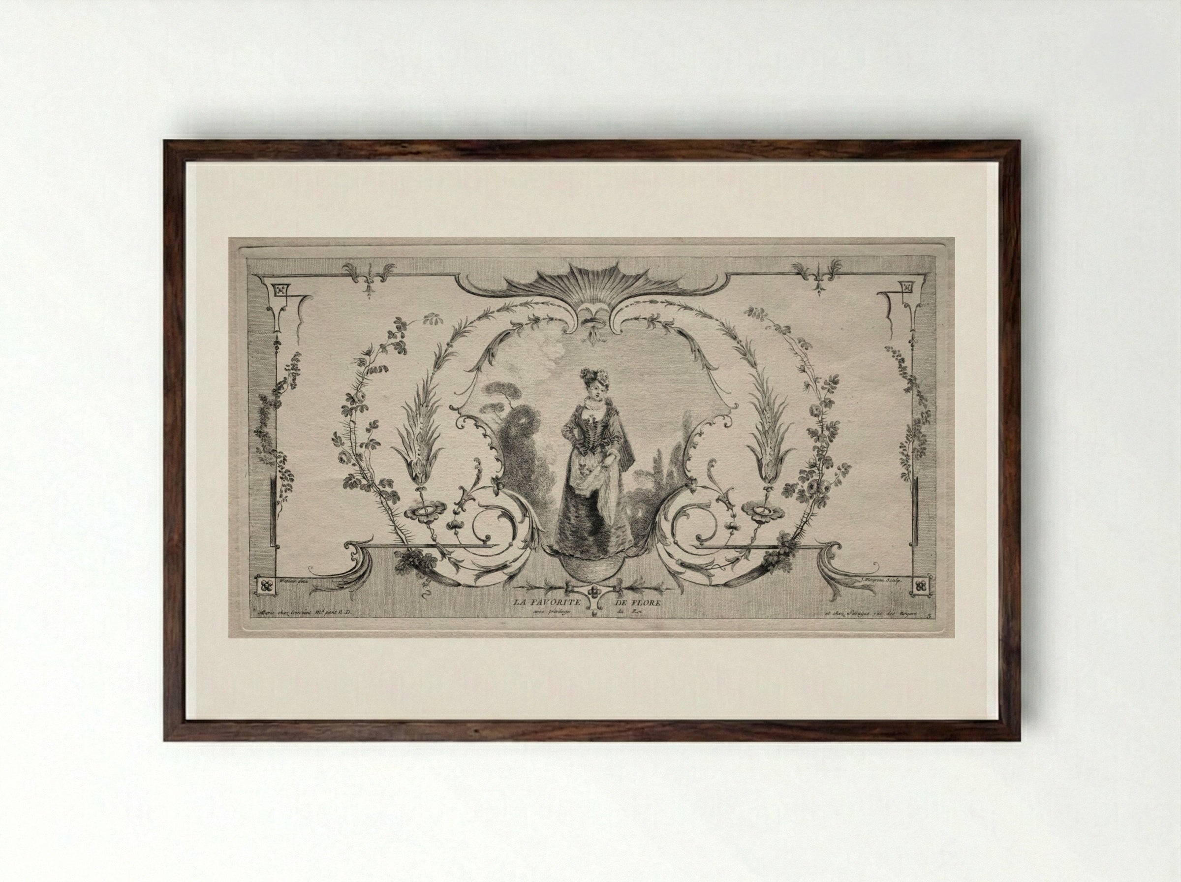 The Favorite of Flora, Arabesque - Jean Moyreau - Framed Print Dark Wood