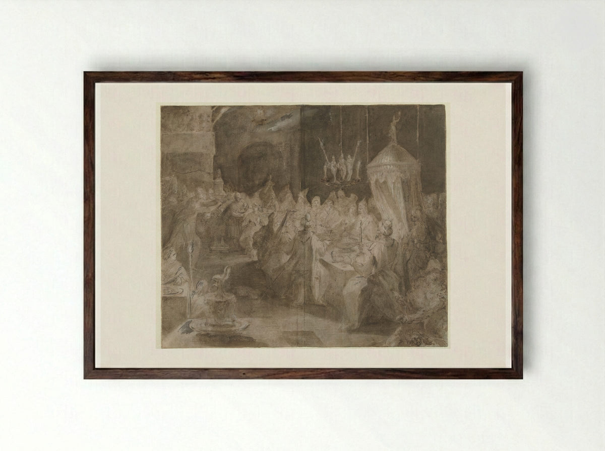 The Feast of Belshazzar - Jan Harmensz. Muller - Framed Print Dark Wood