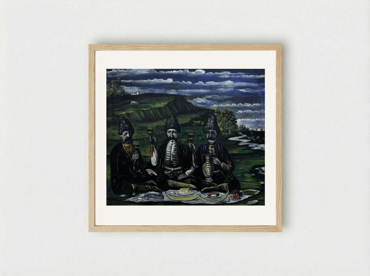 The Feast of Three Nobles in the Valley - Niko Pirosmani - Framed Print Wood