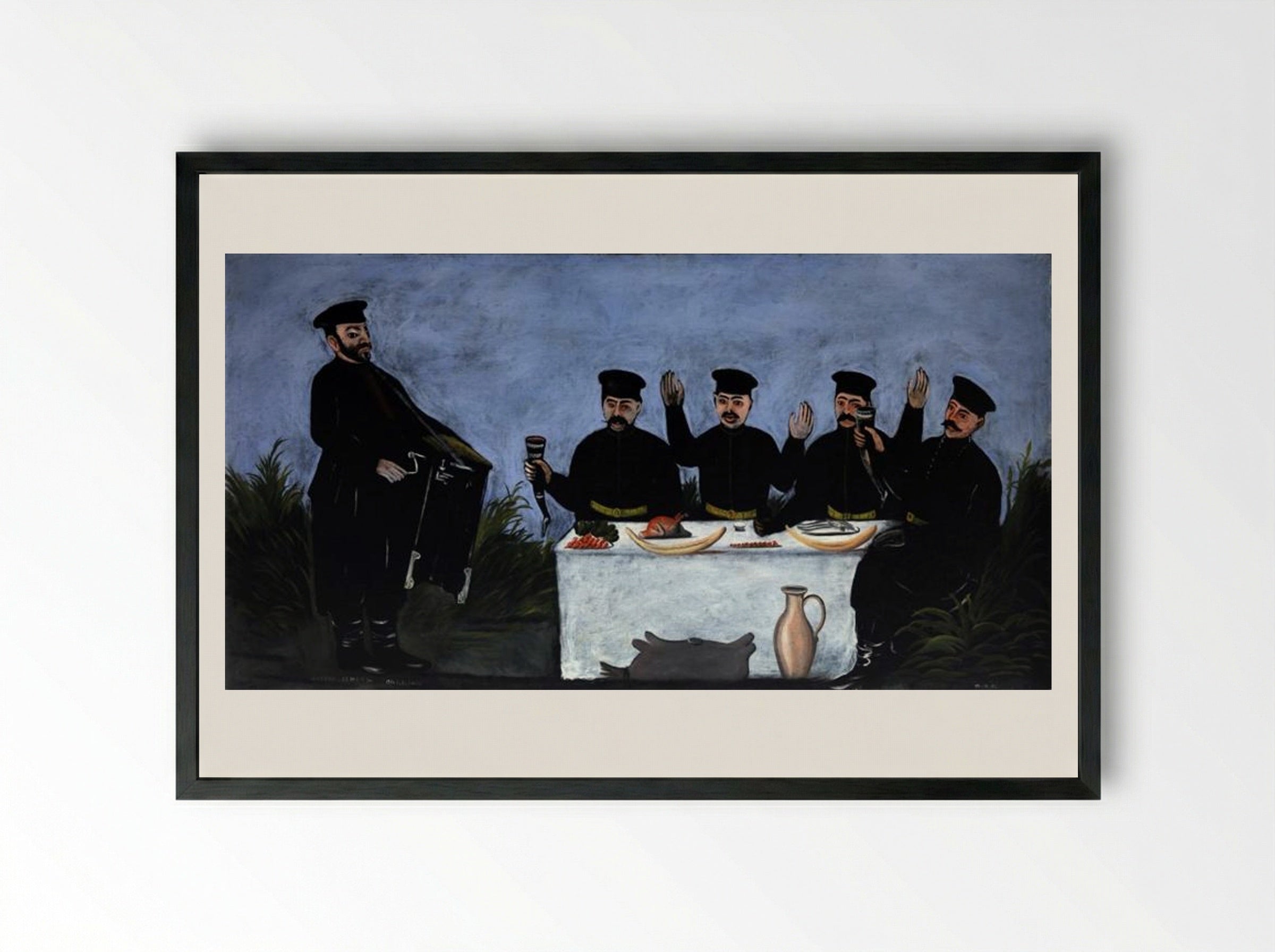 The Feast with Barrel Organist Datiko Zemeli - Niko Pirosmani - Framed Print Black