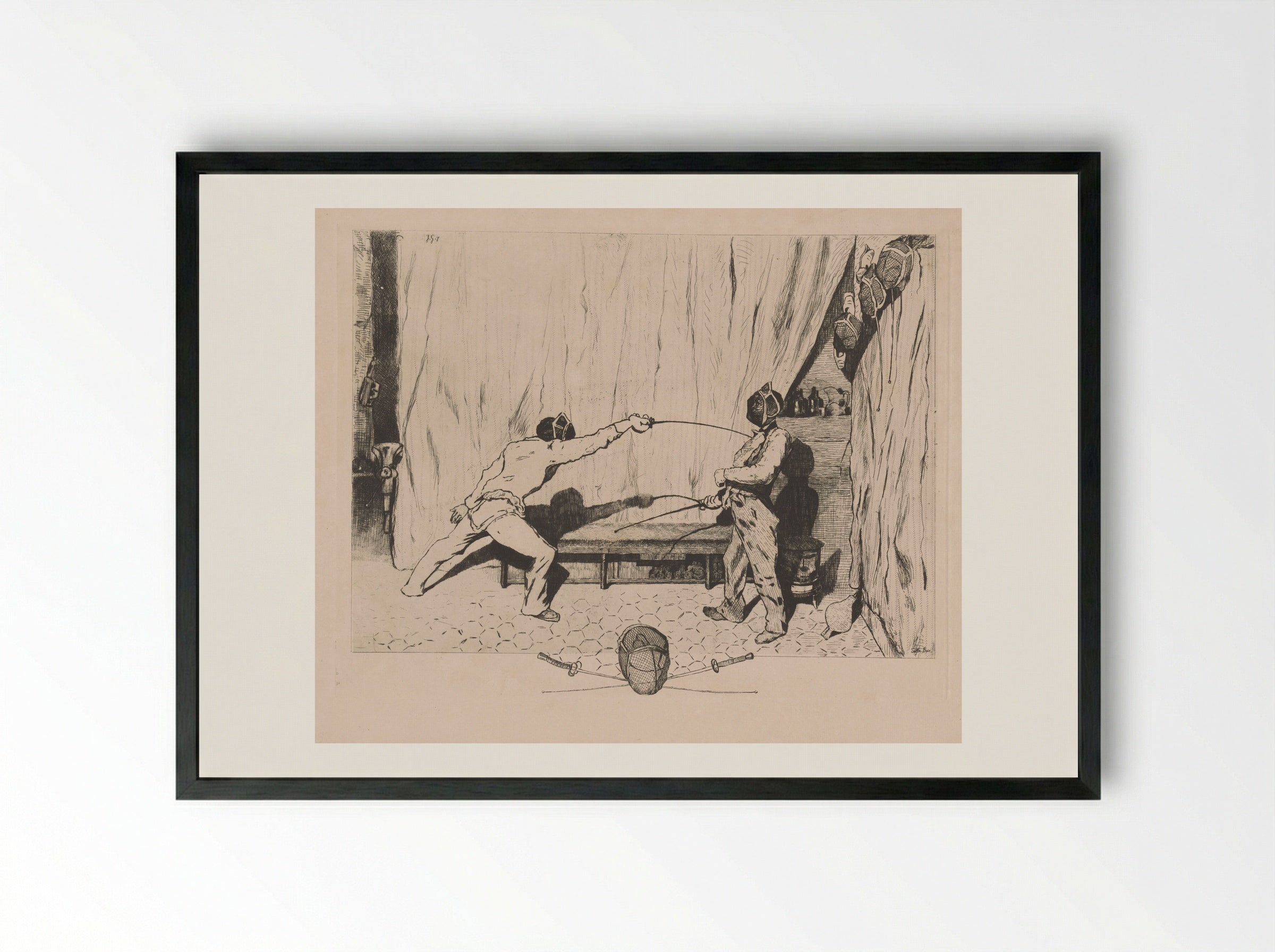 The Fencing Room - Jules de Goncourt - Framed Print Black