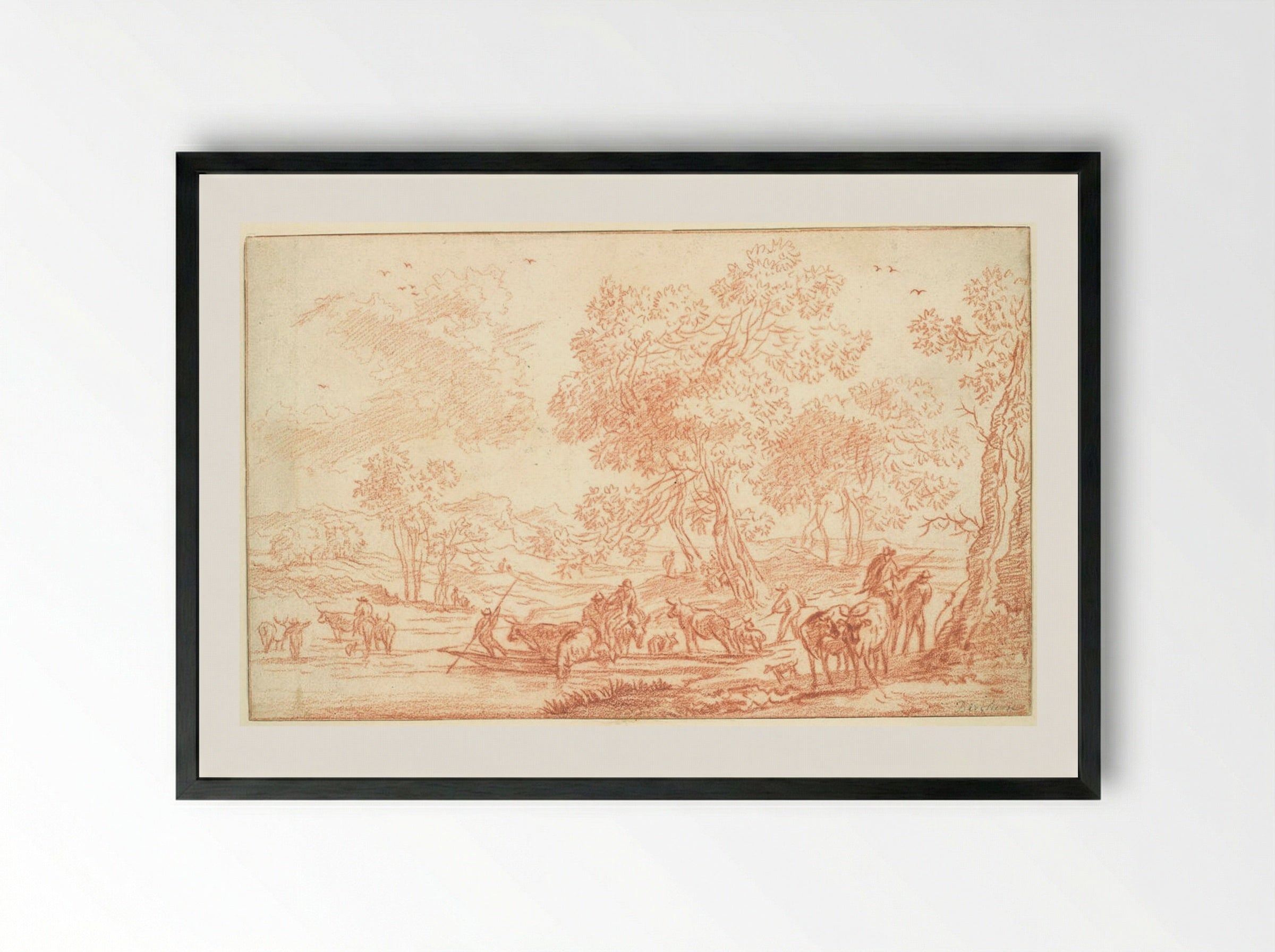 The Ferry - Nicolaes Berchem - Framed Print Black
