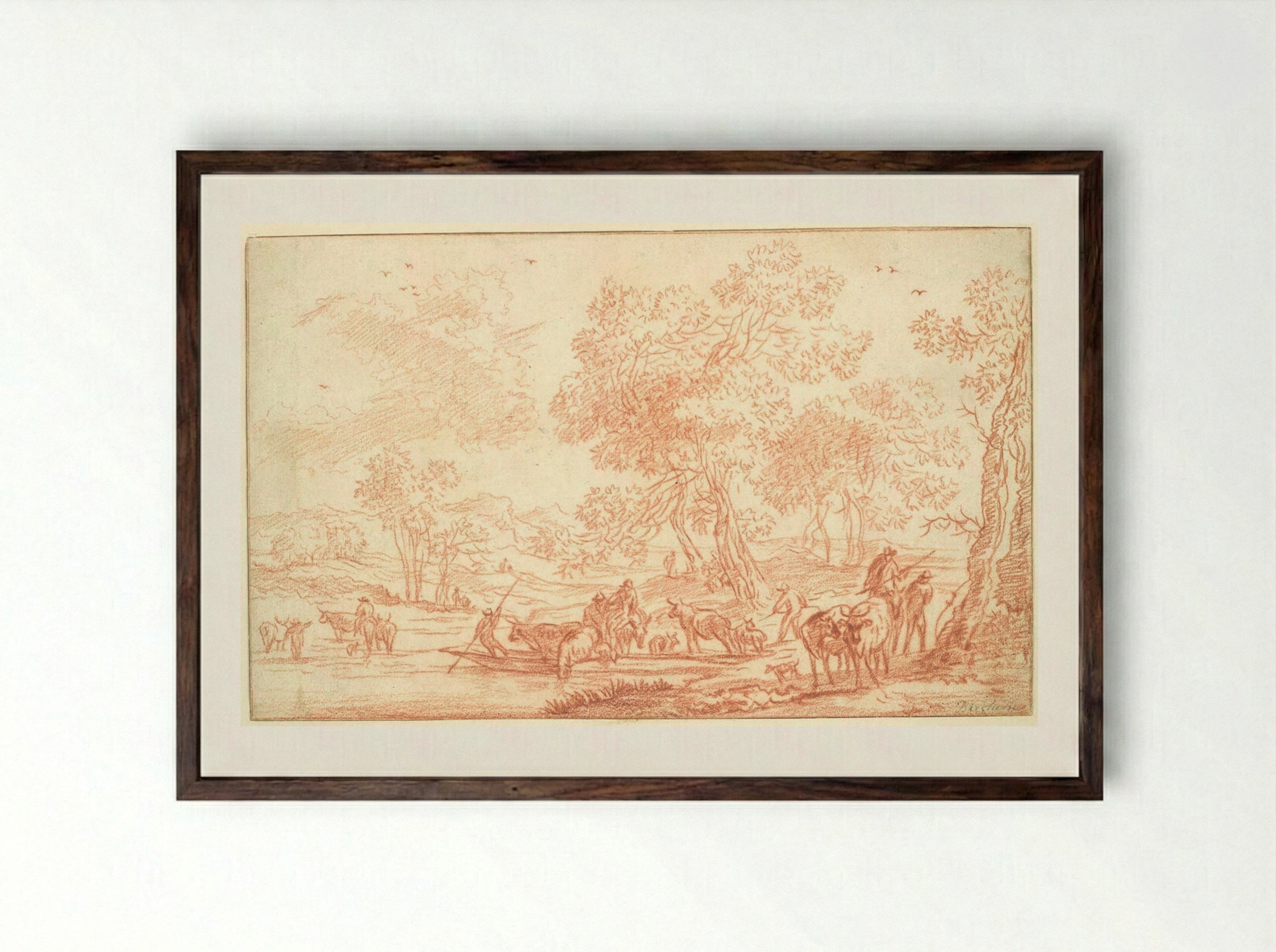 The Ferry - Nicolaes Berchem - Framed Print Dark Wood