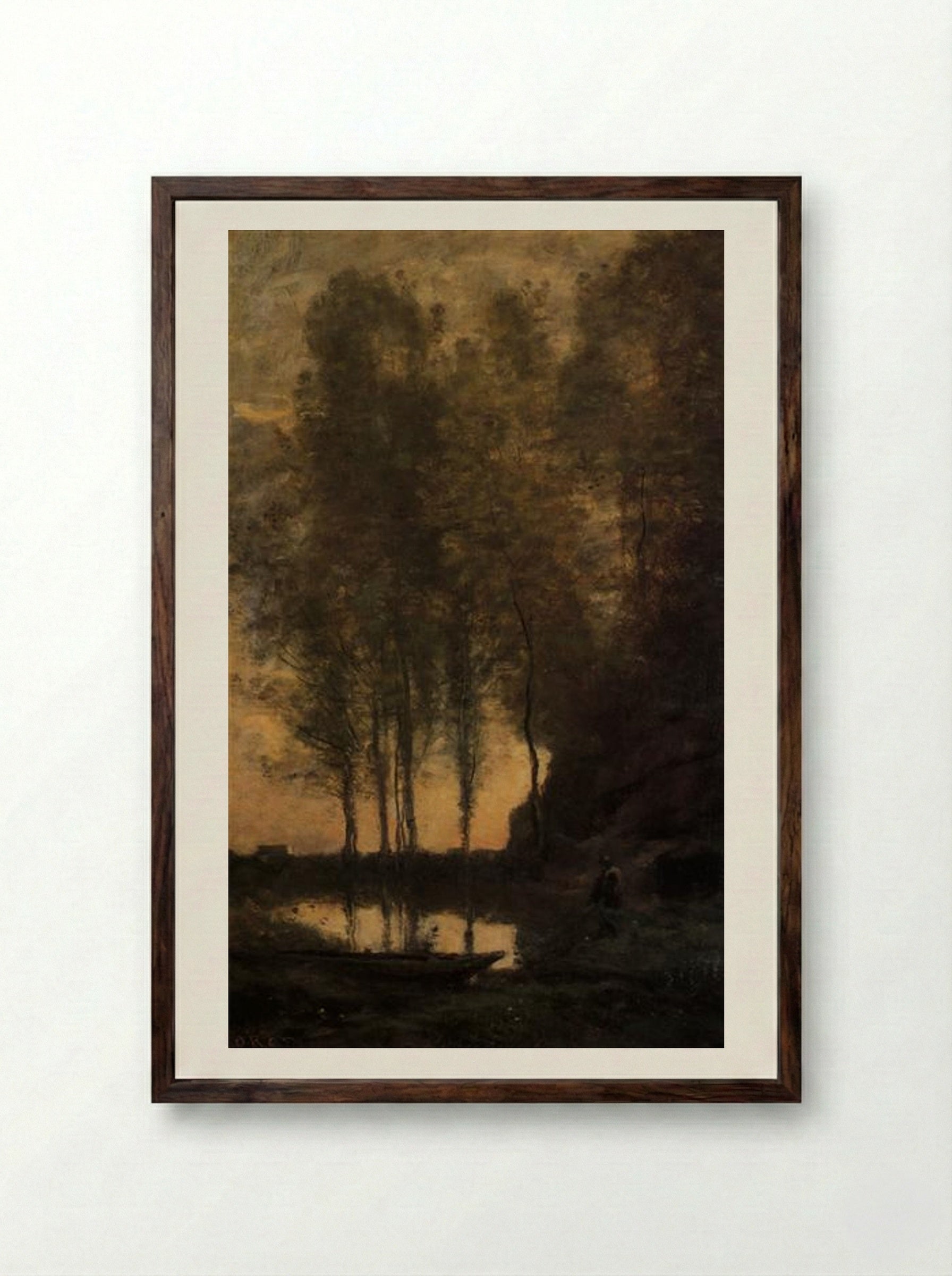 The Ferryman - Jean-Baptiste-Camille Corot - Framed Print Dark Wood