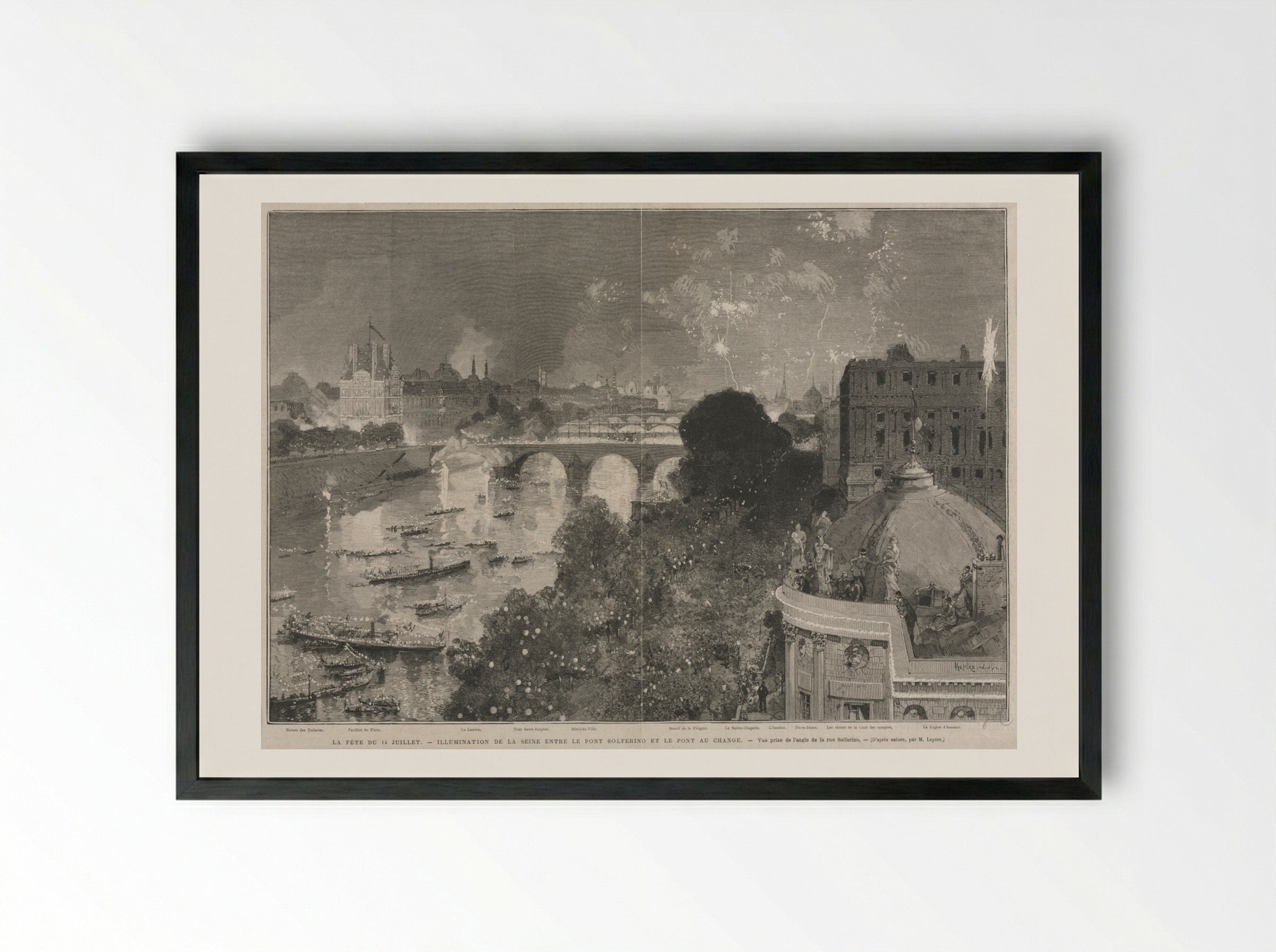 The Festival of 14 July, Illumination of the Seine - Auguste Louis Lepère - Framed Print Black