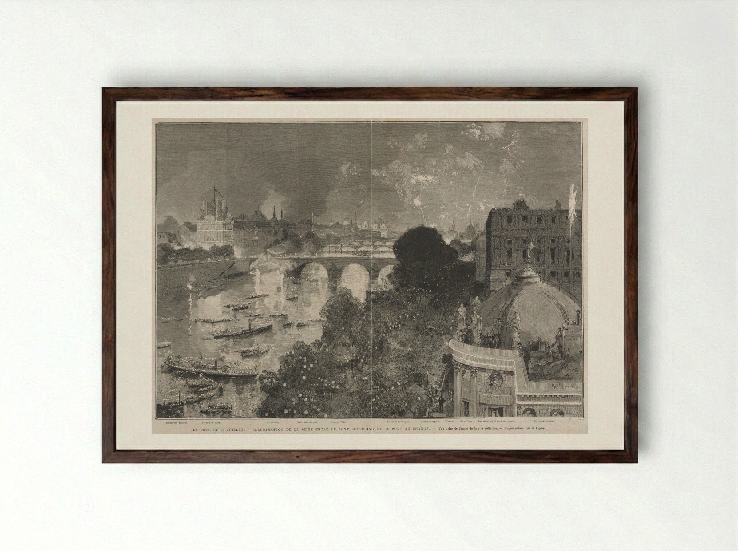 The Festival of 14 July, Illumination of the Seine - Auguste Louis Lepère - Framed Print Dark Wood