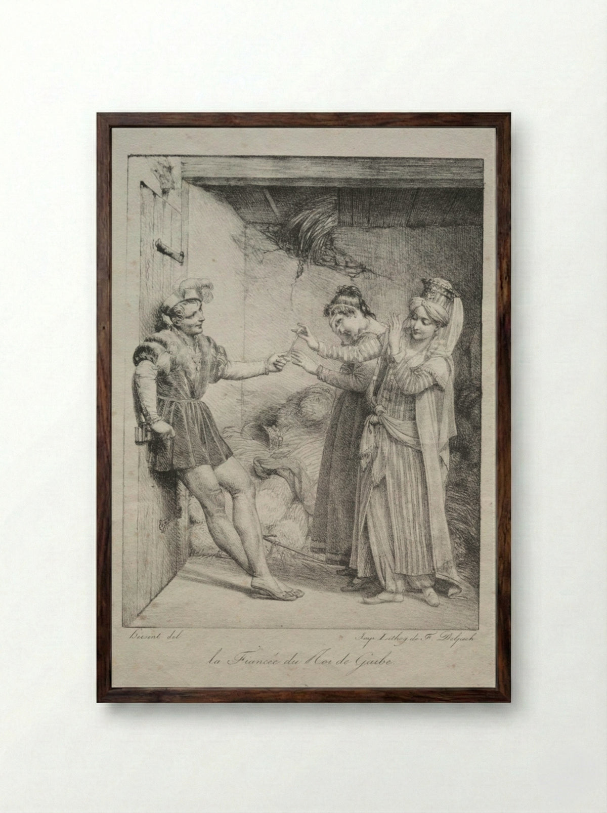 The Fiancée of the King of Garbe - Louis Hersent - Framed Print Dark Wood