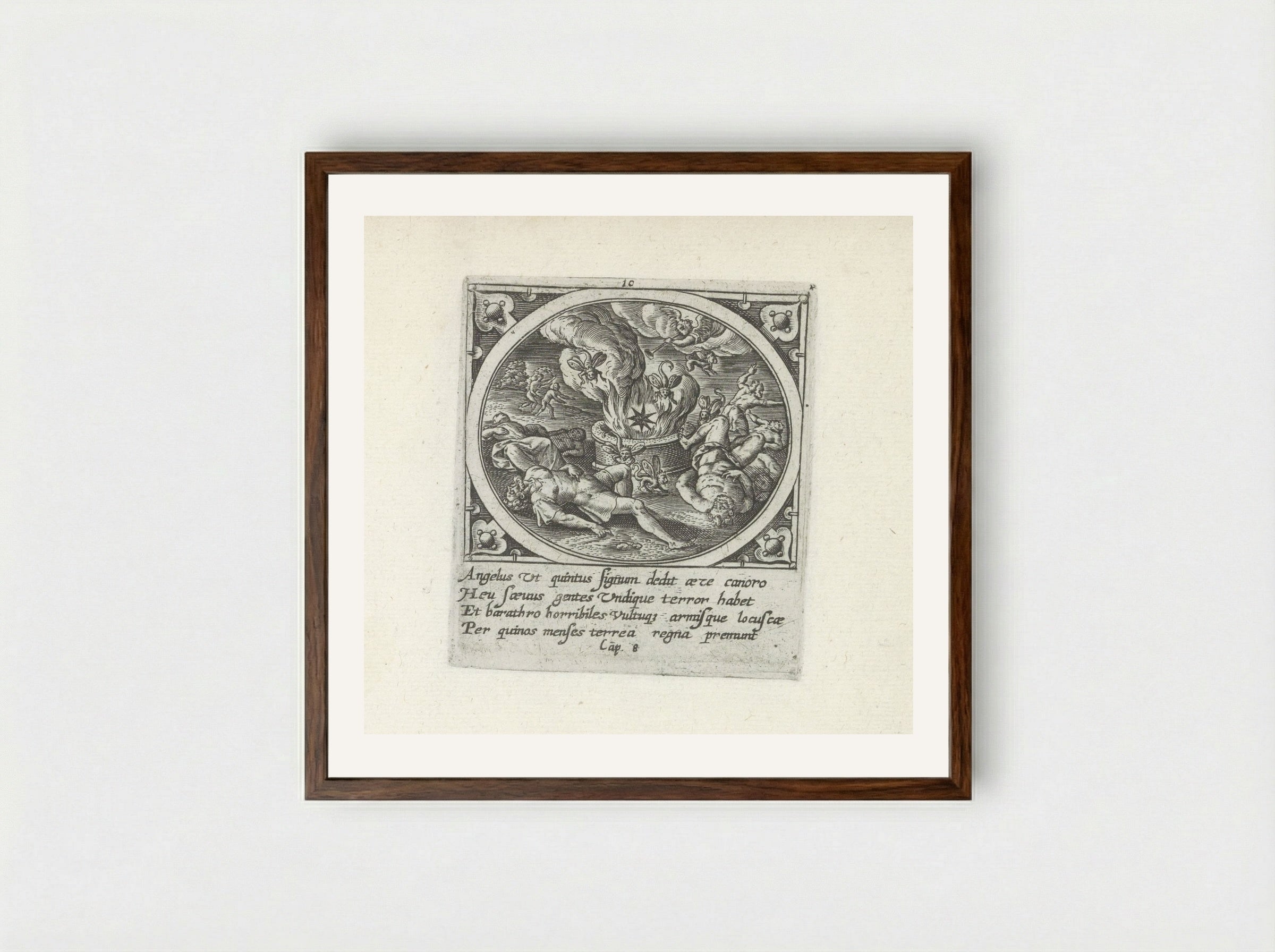 The Fifth Angel Sounds the Trumpet - Gerard de Jode - Framed Print Dark Wood