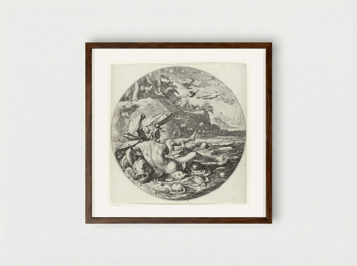 The Fifth Day of Creation: The Creation of Animals - Jan Harmensz. Muller - Framed Print Dark Wood