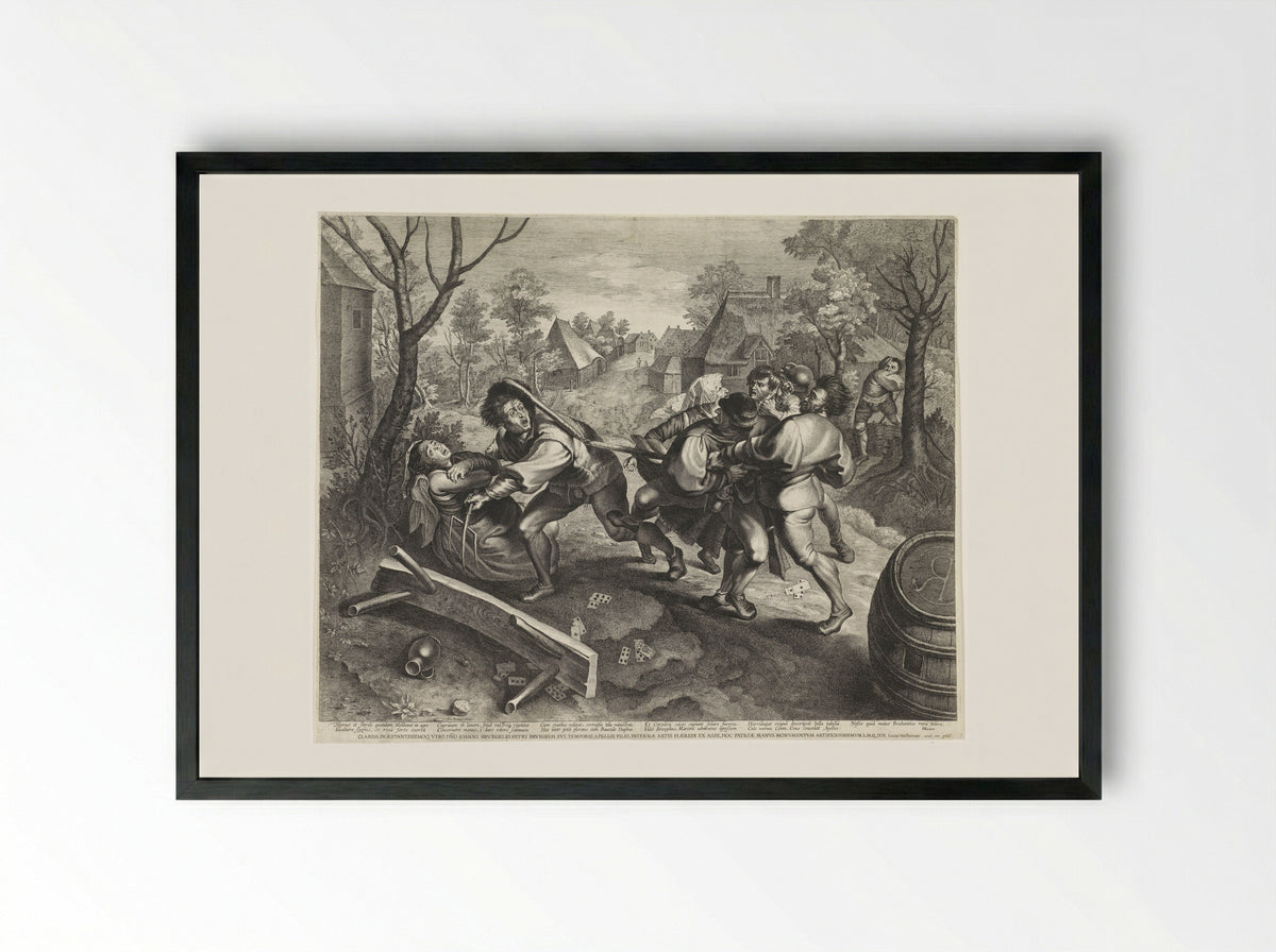 The Fight of the Peasants - Lucas Vorsterman II - Framed Print Black