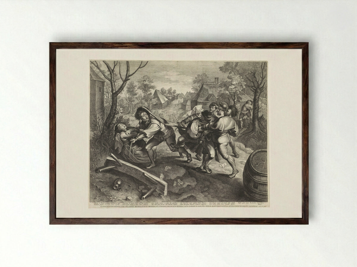The Fight of the Peasants - Lucas Vorsterman II - Framed Print Dark Wood