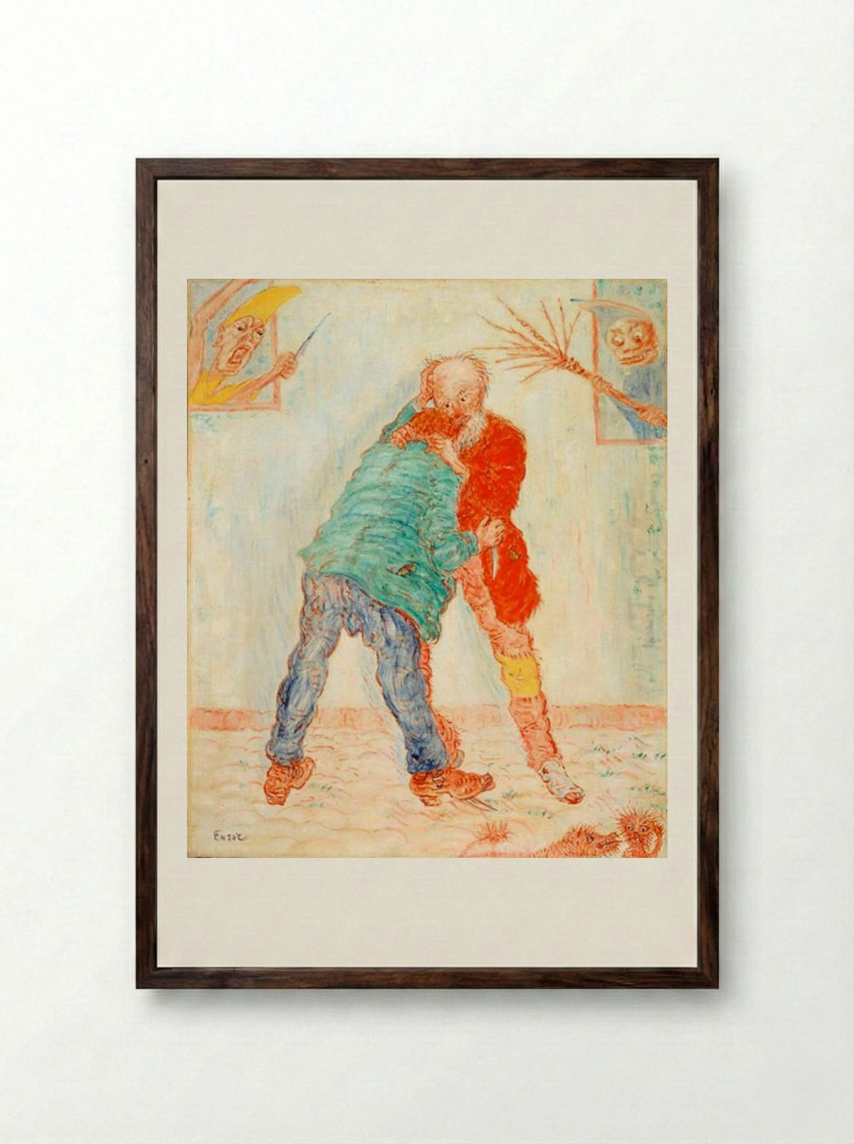 The Fight - James Ensor - Framed Print Dark Wood