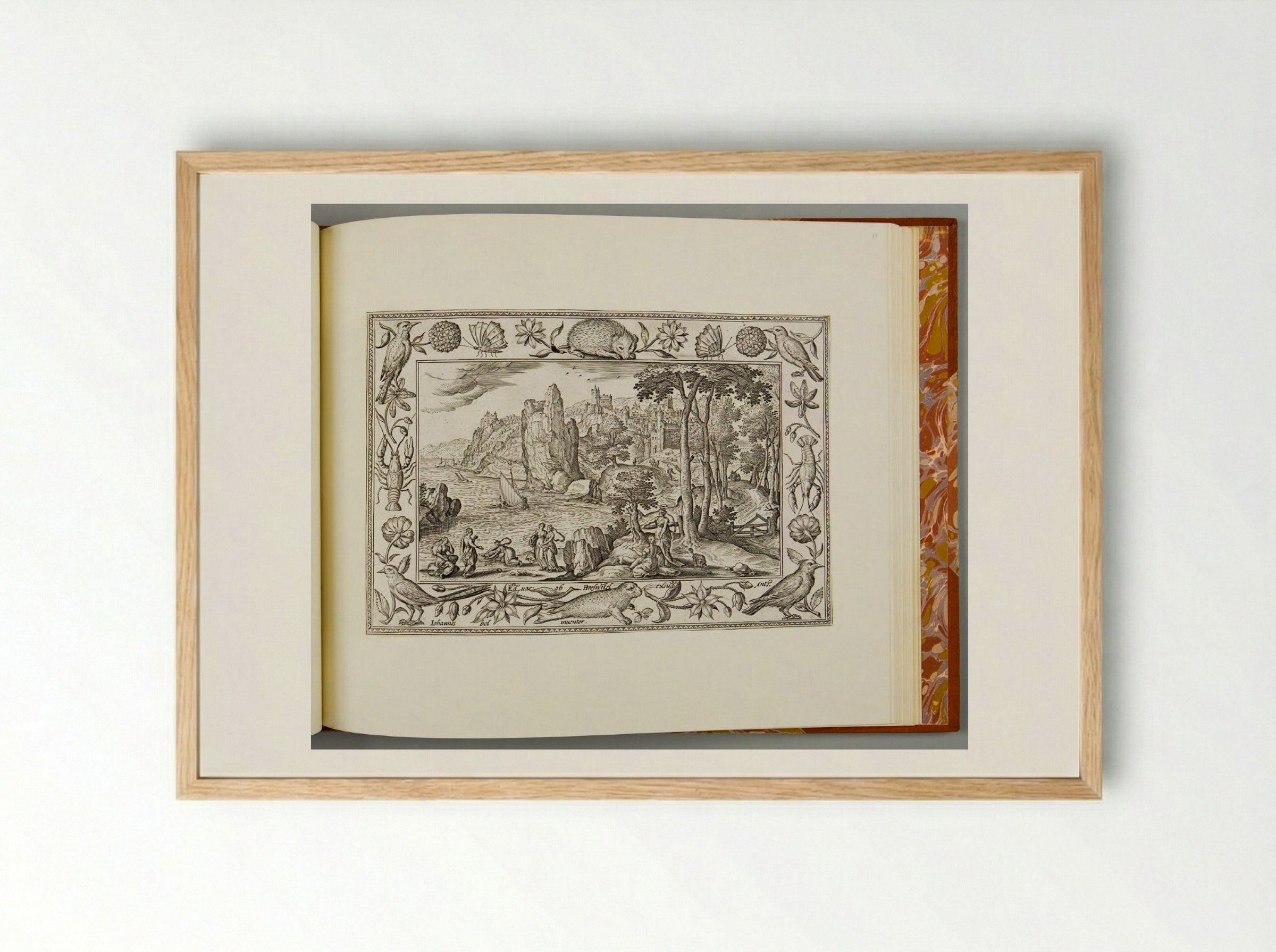 The Finding of Moses, with Hedgehog, Seal, Lobster, and Bird - Adriaen Collaert - Framed Print Wood