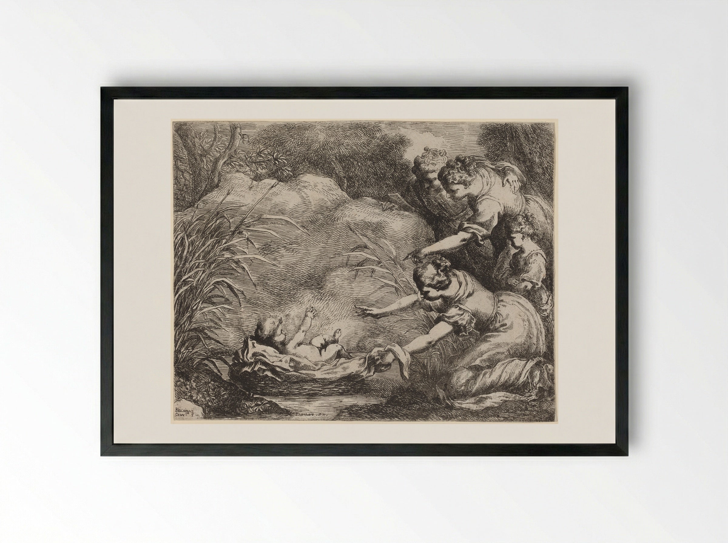 The Finding of Moses - Bartolommeo Biscaino - Framed Print Black