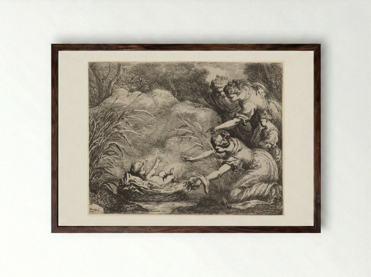 The Finding of Moses - Bartolommeo Biscaino - Framed Print Dark Wood
