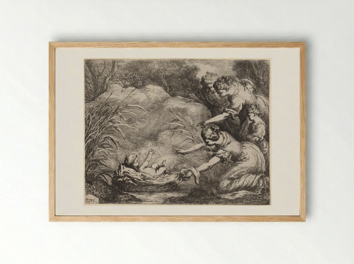 The Finding of Moses - Bartolommeo Biscaino - Framed Print Wood