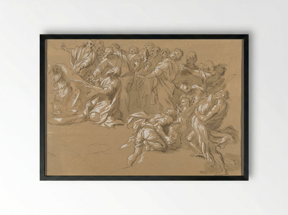 The Finding of the Cup in Benjamin's Sack - Giacinto Gimignani - Framed Print Black