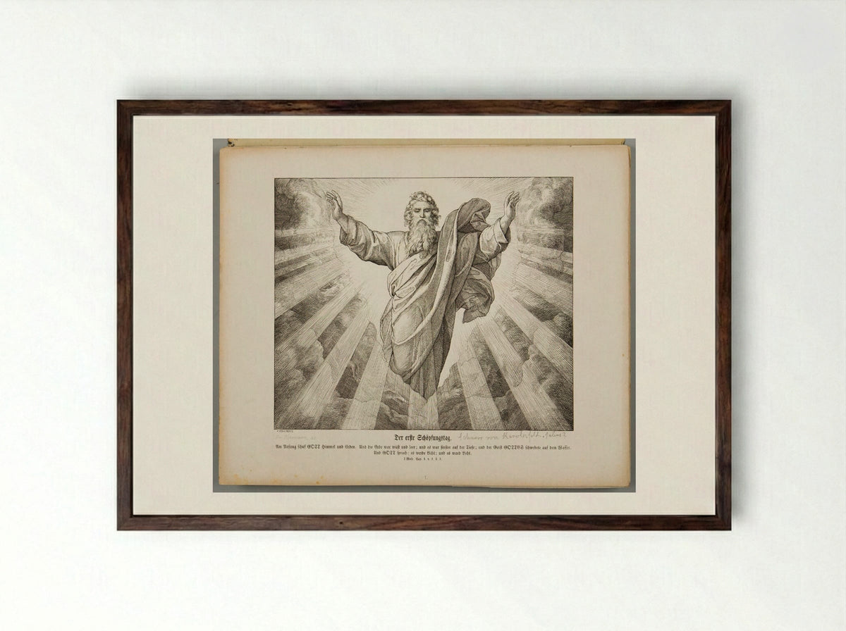 The First Day of Creation - Julius Schnorr von Carolsfeld - Framed Print Dark Wood
