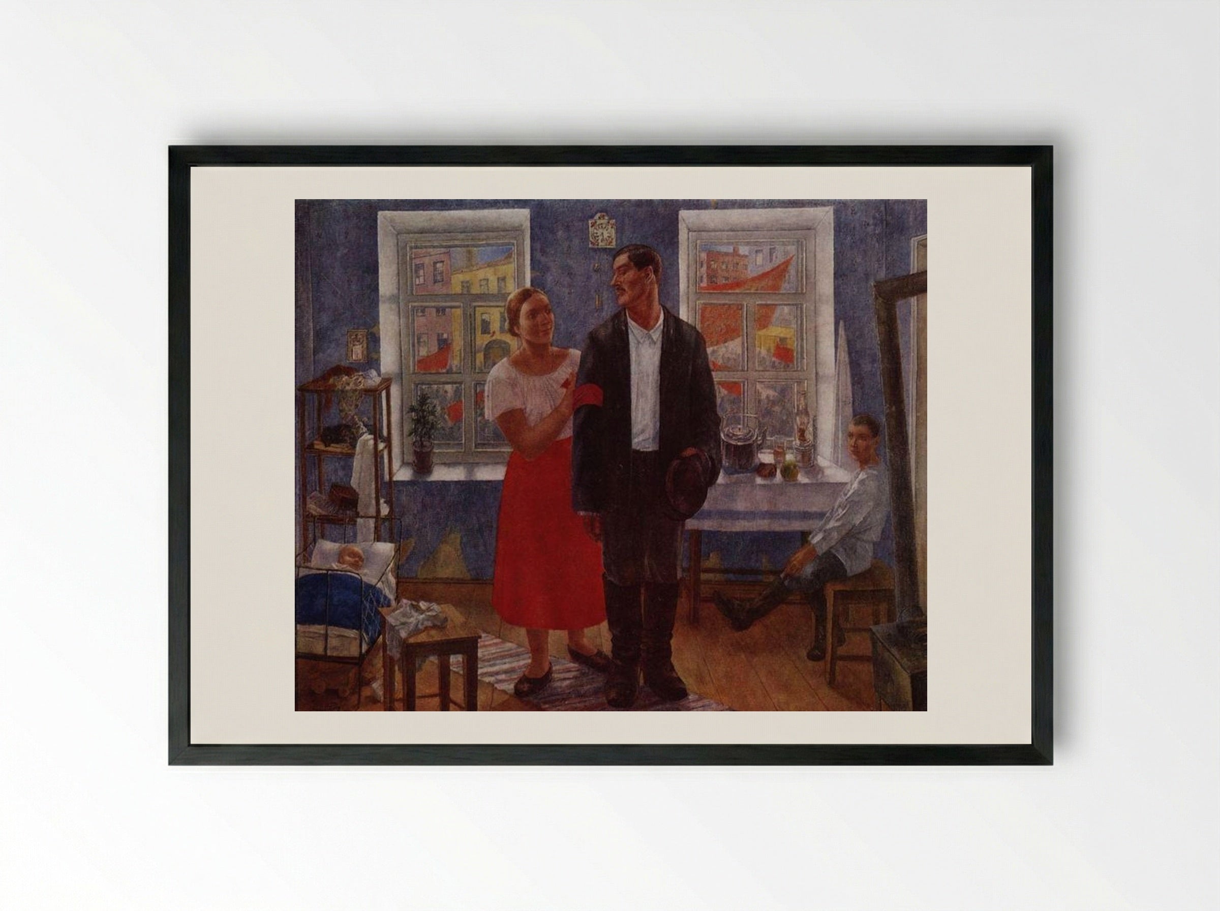 The First Demonstration - Kuzma Petrov-Vodkin - Framed Print Black