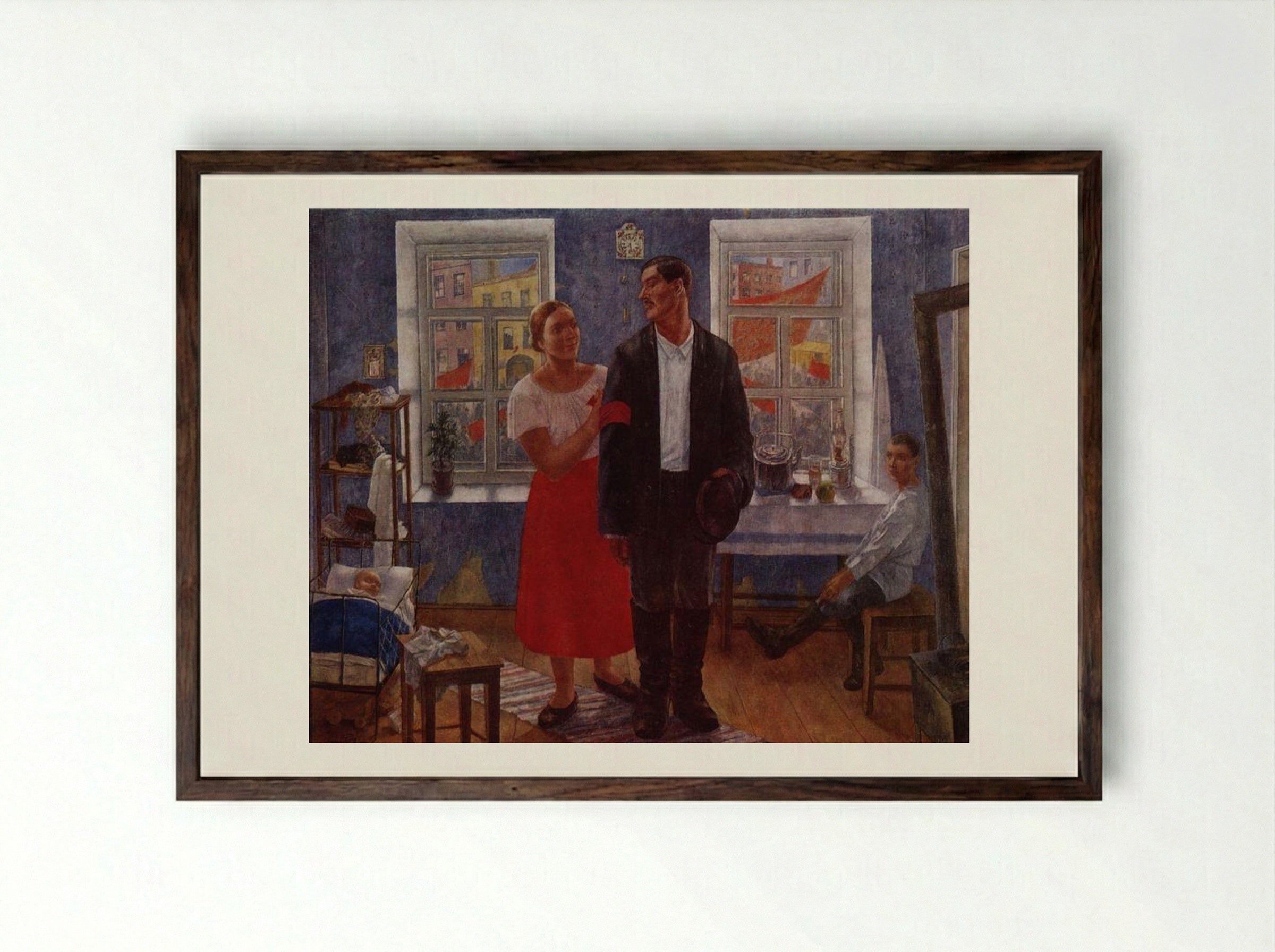 The First Demonstration - Kuzma Petrov-Vodkin - Framed Print Dark Wood