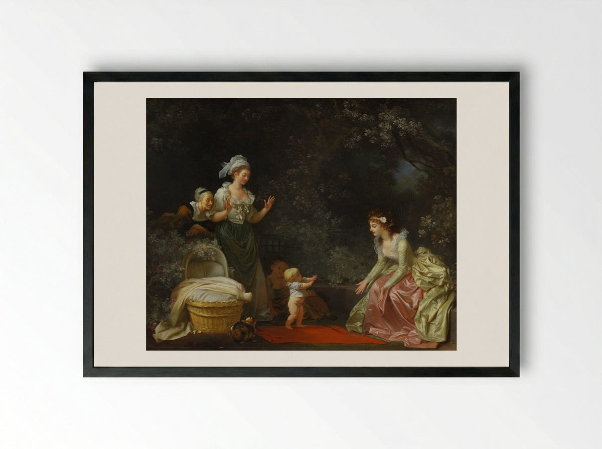 The First Steps - Jean-Honoré Fragonard - Framed Print Black
