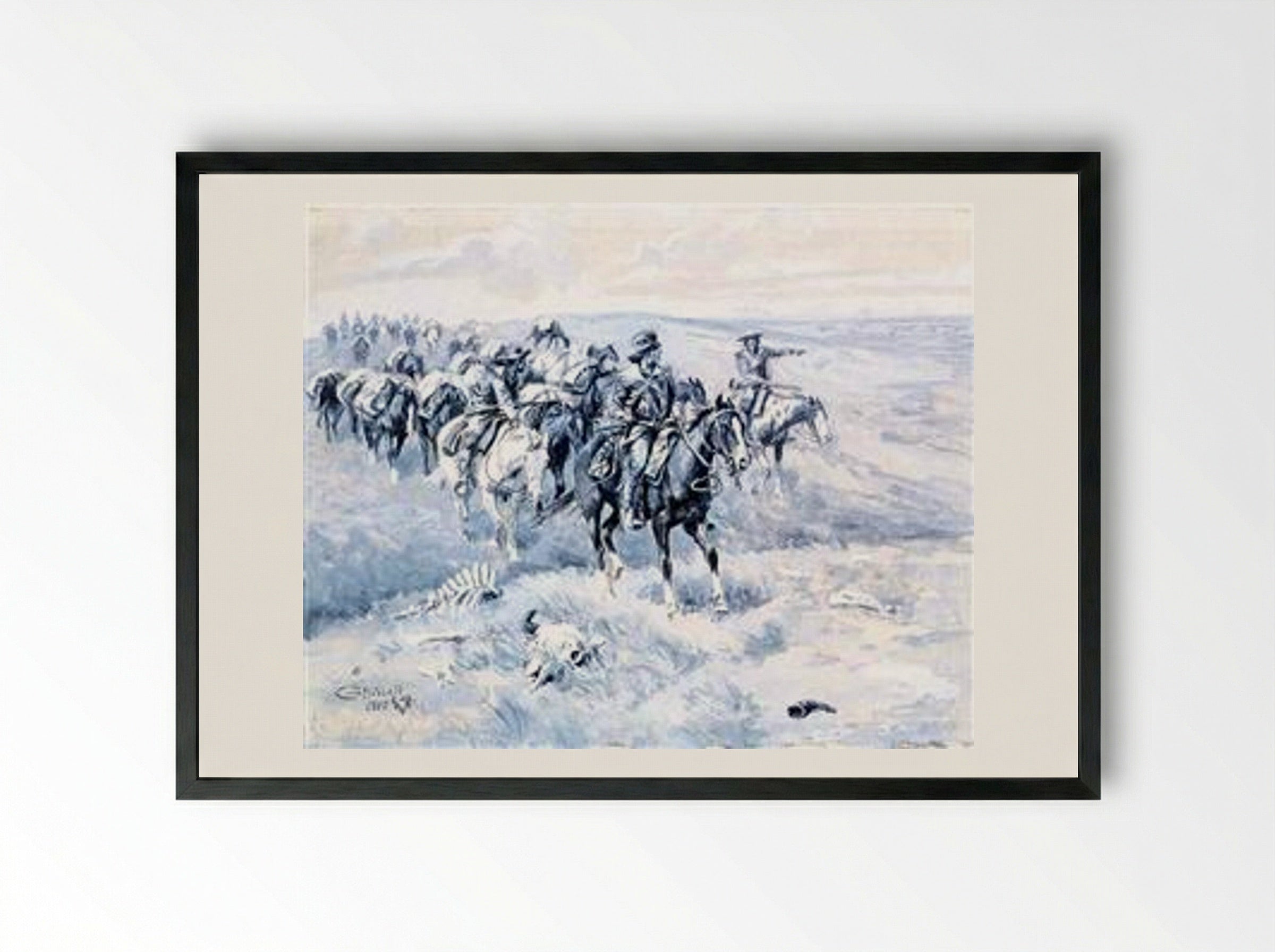 The First Trappers - Charles M. Russell - Framed Print Black