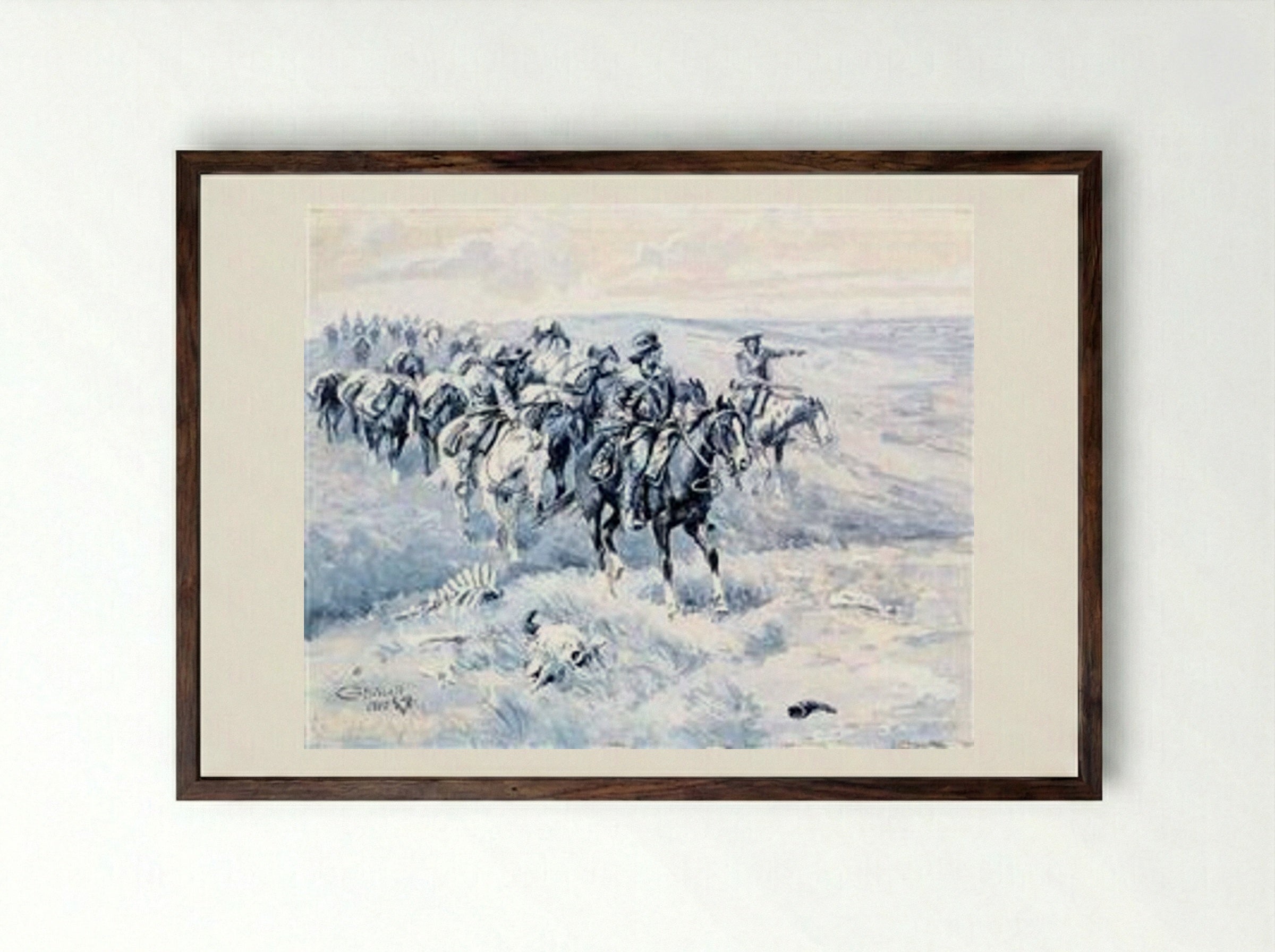 The First Trappers - Charles M. Russell - Framed Print Dark Wood