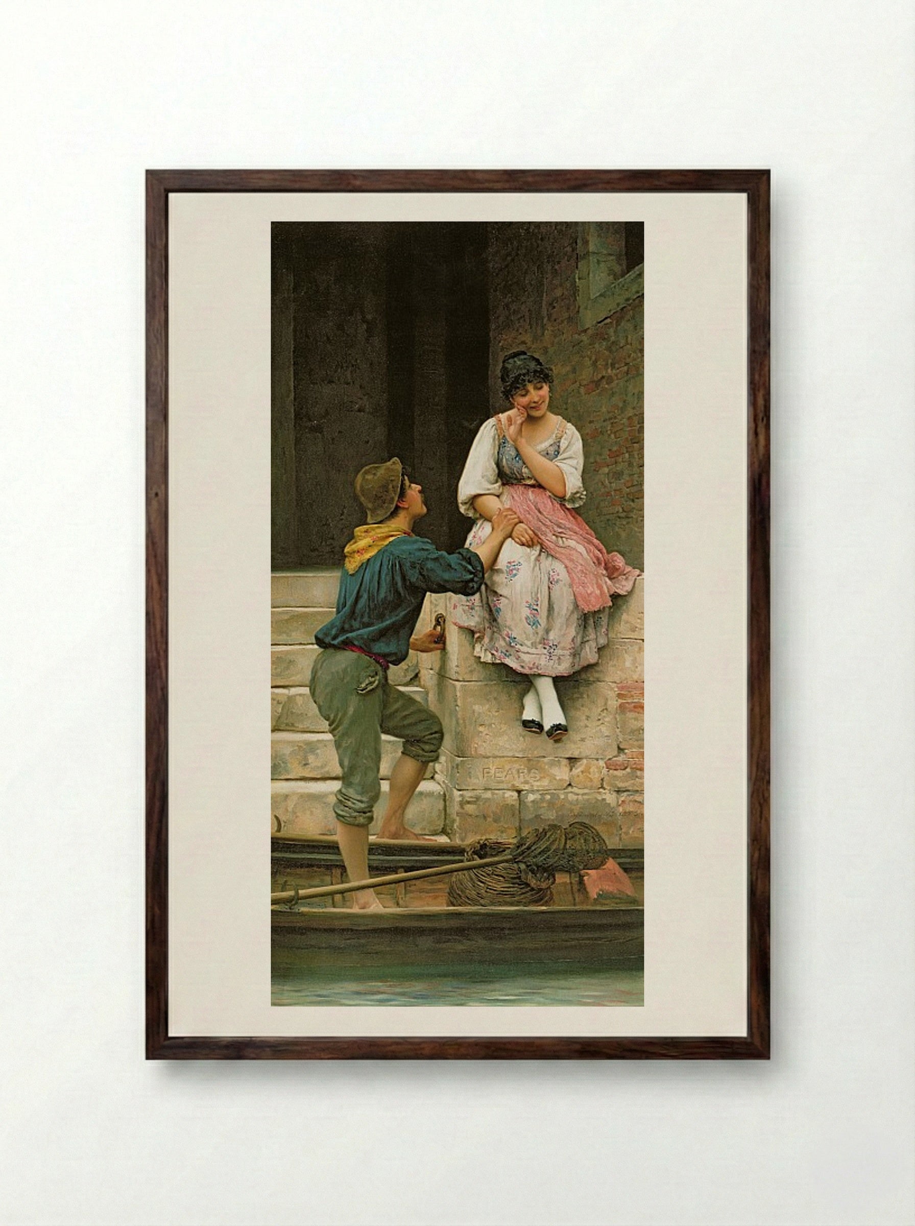 The Fisherman's Wooing - Eugene de Blaas - Framed Print Dark Wood