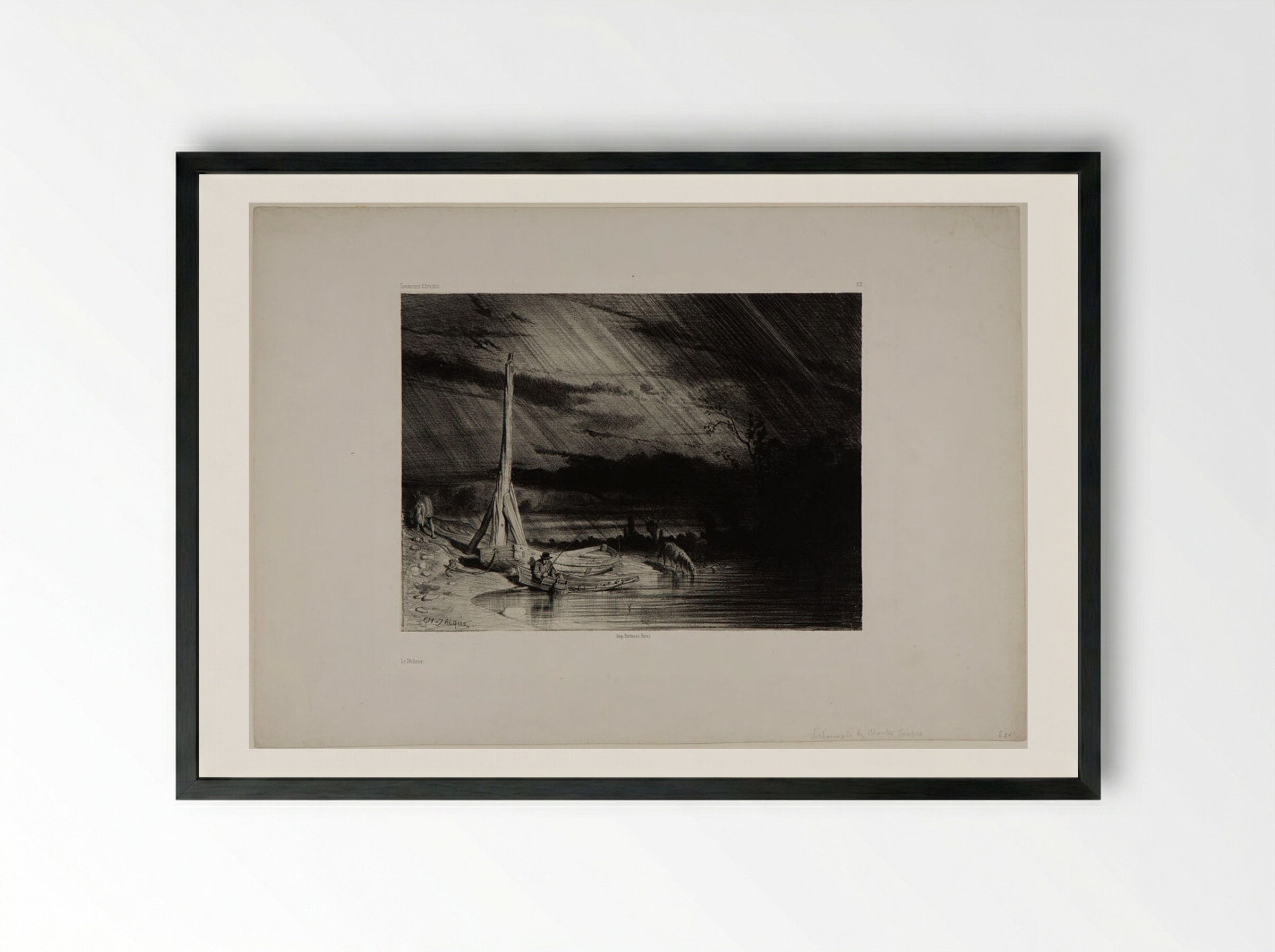 The Fisherman - Charles-Émile Jacque - Framed Print Black