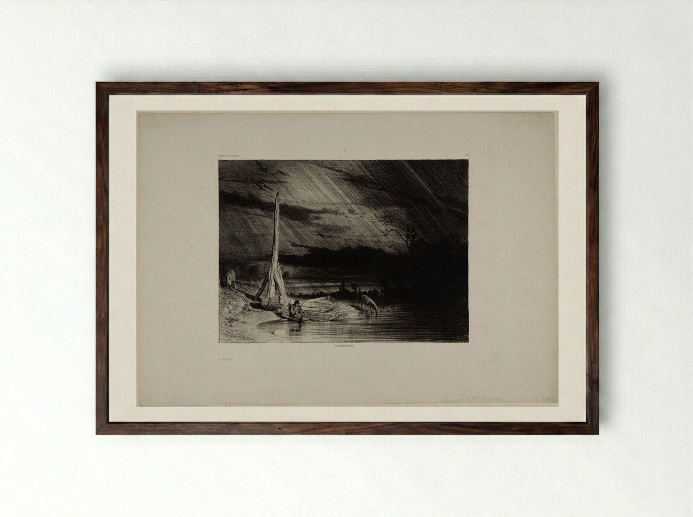 The Fisherman - Charles-Émile Jacque - Framed Print Dark Wood