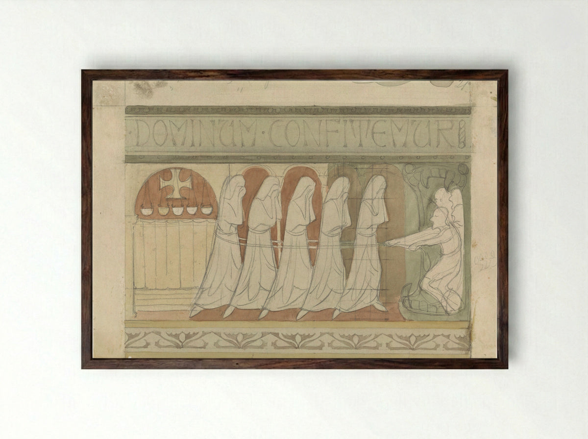 The Five Foolish Virgins Dragged to Hell by the Devil - Antoon Derkinderen - Framed Print Dark Wood